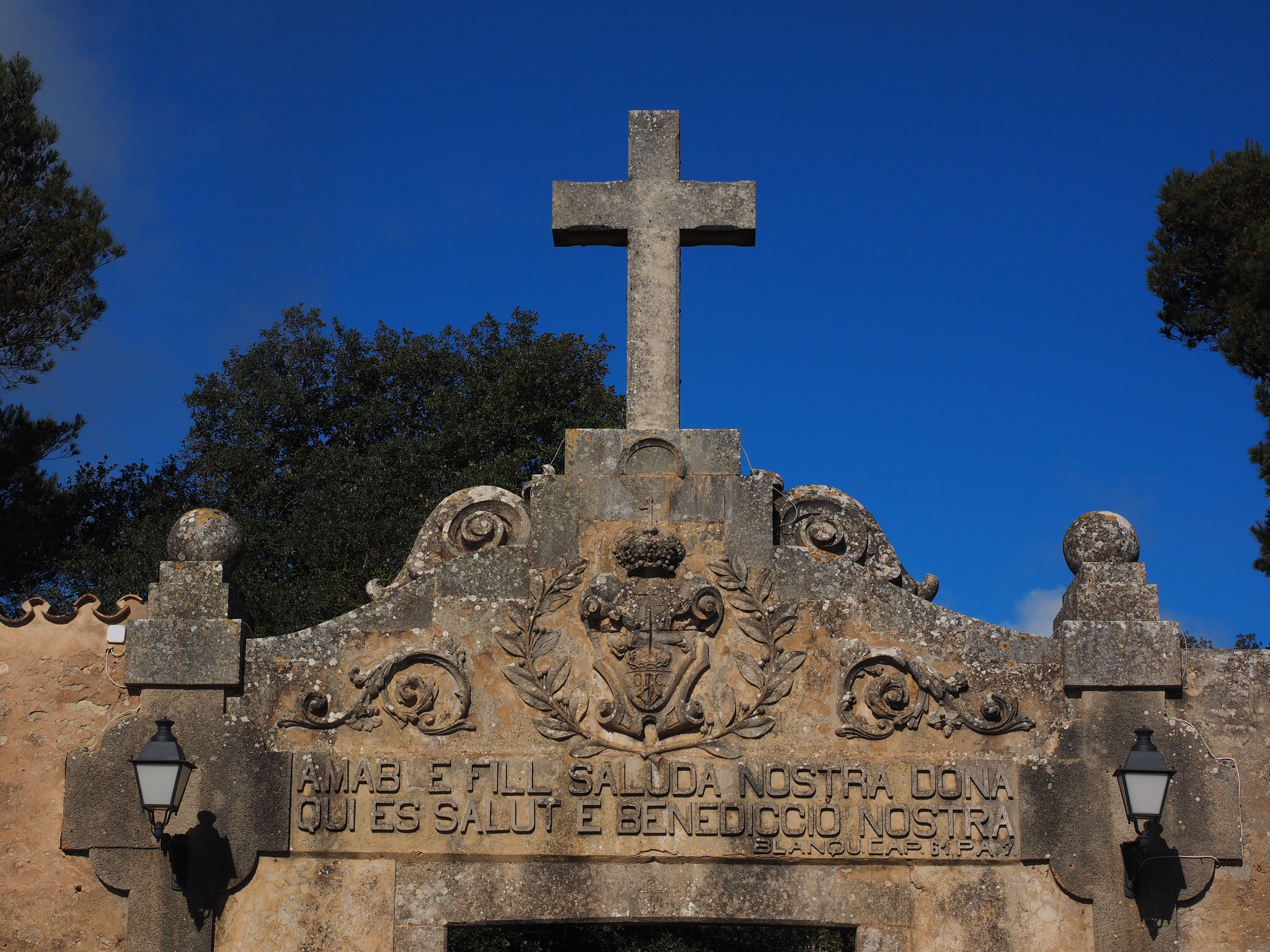 blue, mallorca, puig de randa, sky, symbol, outdoors, building, hof, cura, input, monastery cura, santuari de nostra senyora de cura, balearic islands spain, HD Wallpaper