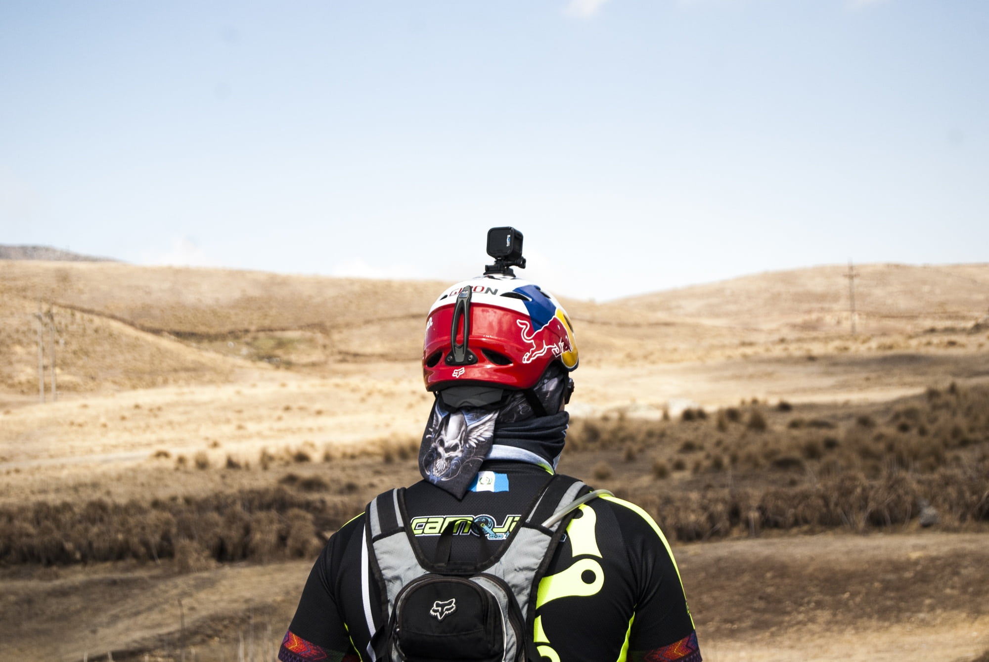gopro, extreme Sports, obscured face, desert, clothing, madness, 1080P, sports helmet, sport, adult, competition, headwear, sky, landscape, adventure, HD Wallpaper