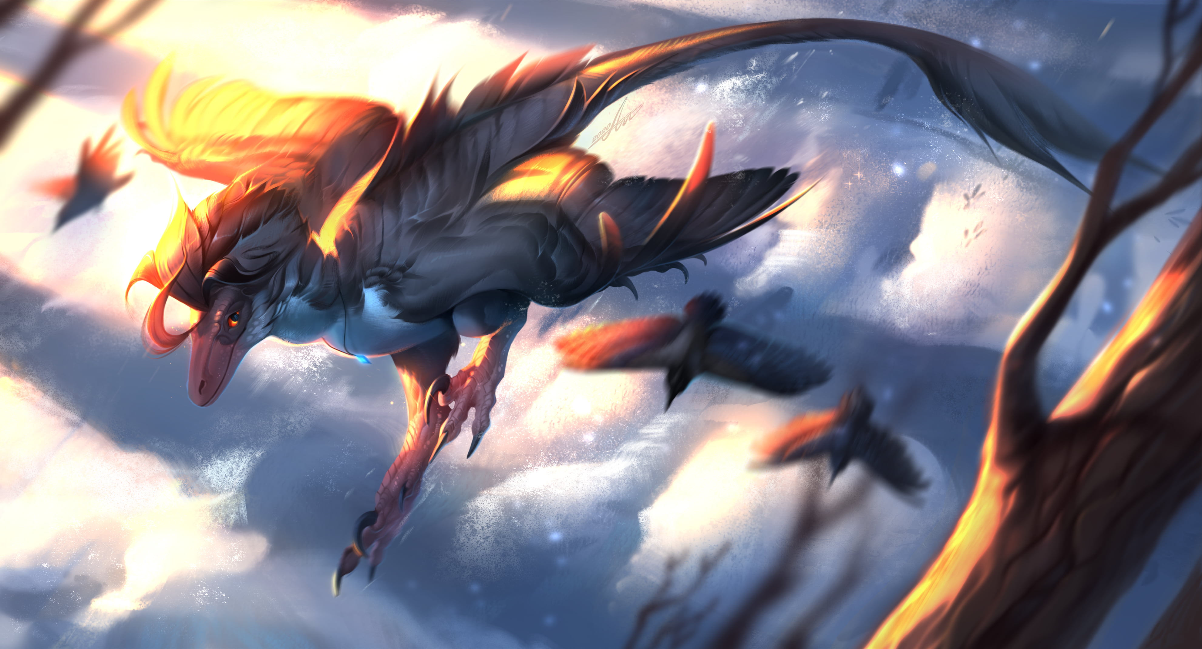 forest, 4K, wings, harpy, dinosaurs, HD Wallpaper