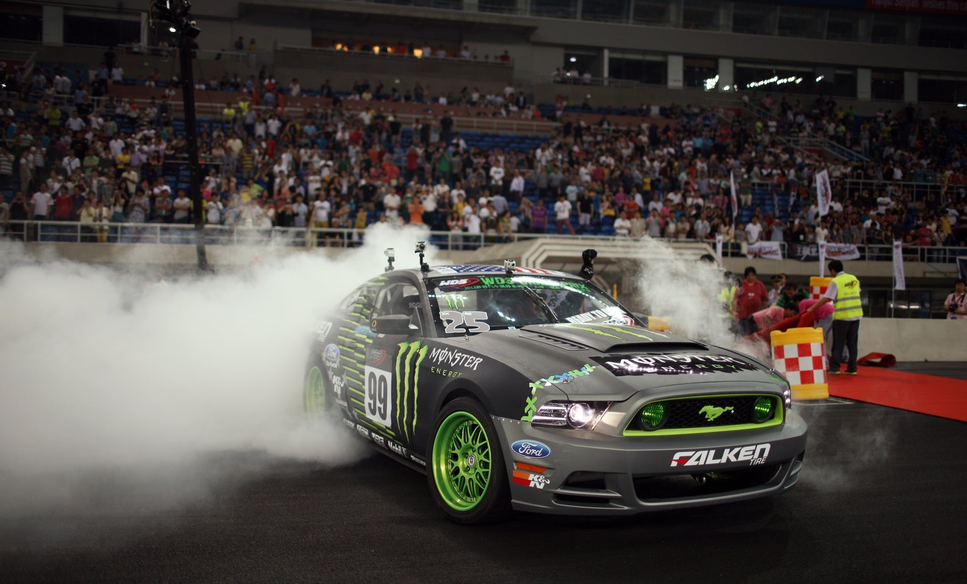 rally Car Racing, monster energy, large group of people, sports Track, performance, stadium, wheel, Ford, group of people, motor Racing Track, real people, HD Wallpaper