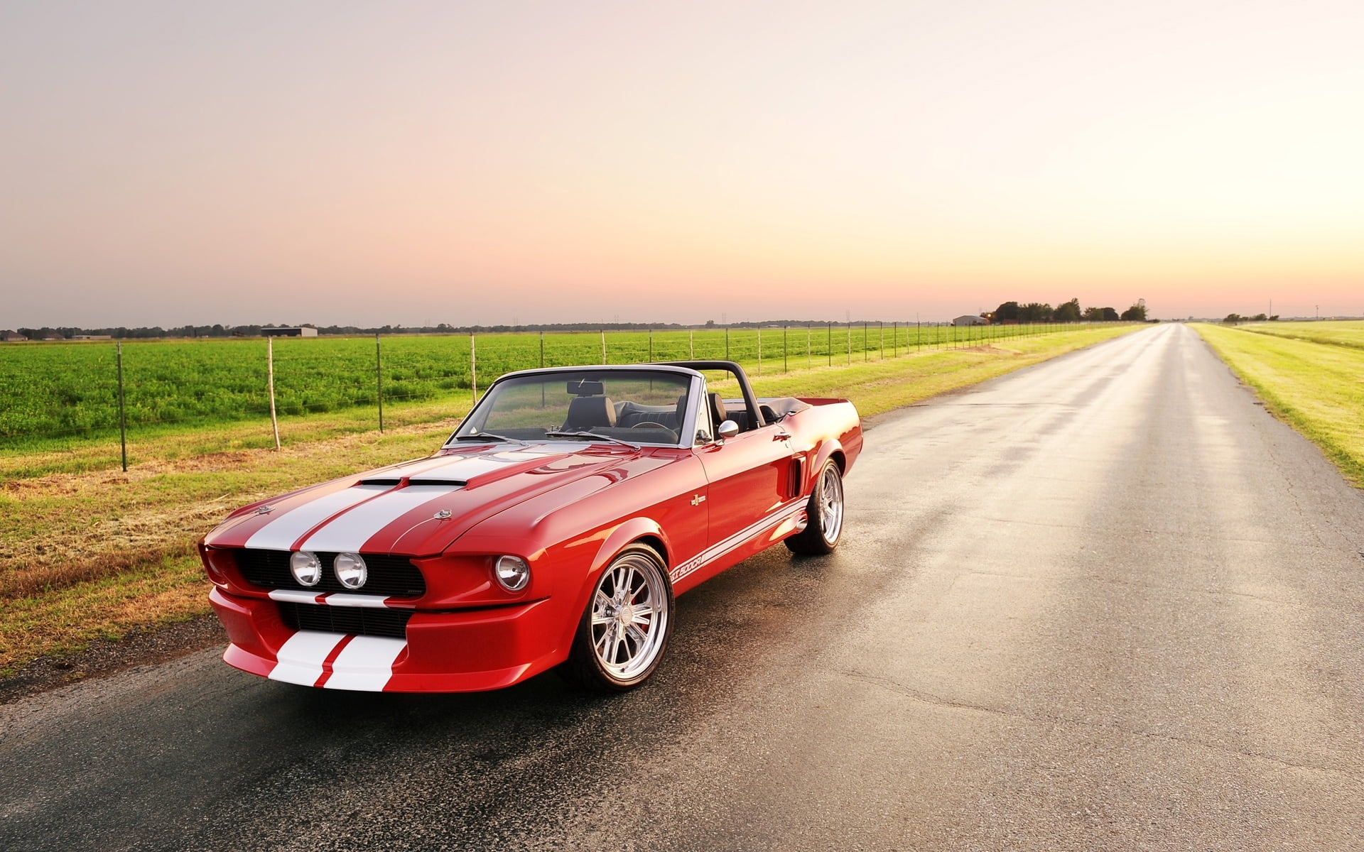 road, driving, speed, nature, red, the front, Ford, transportation, land, the sky, motor vehicle, Convertible, land vehicle, 500CR, tuning, landscape, mode of transportation, HD Wallpaper