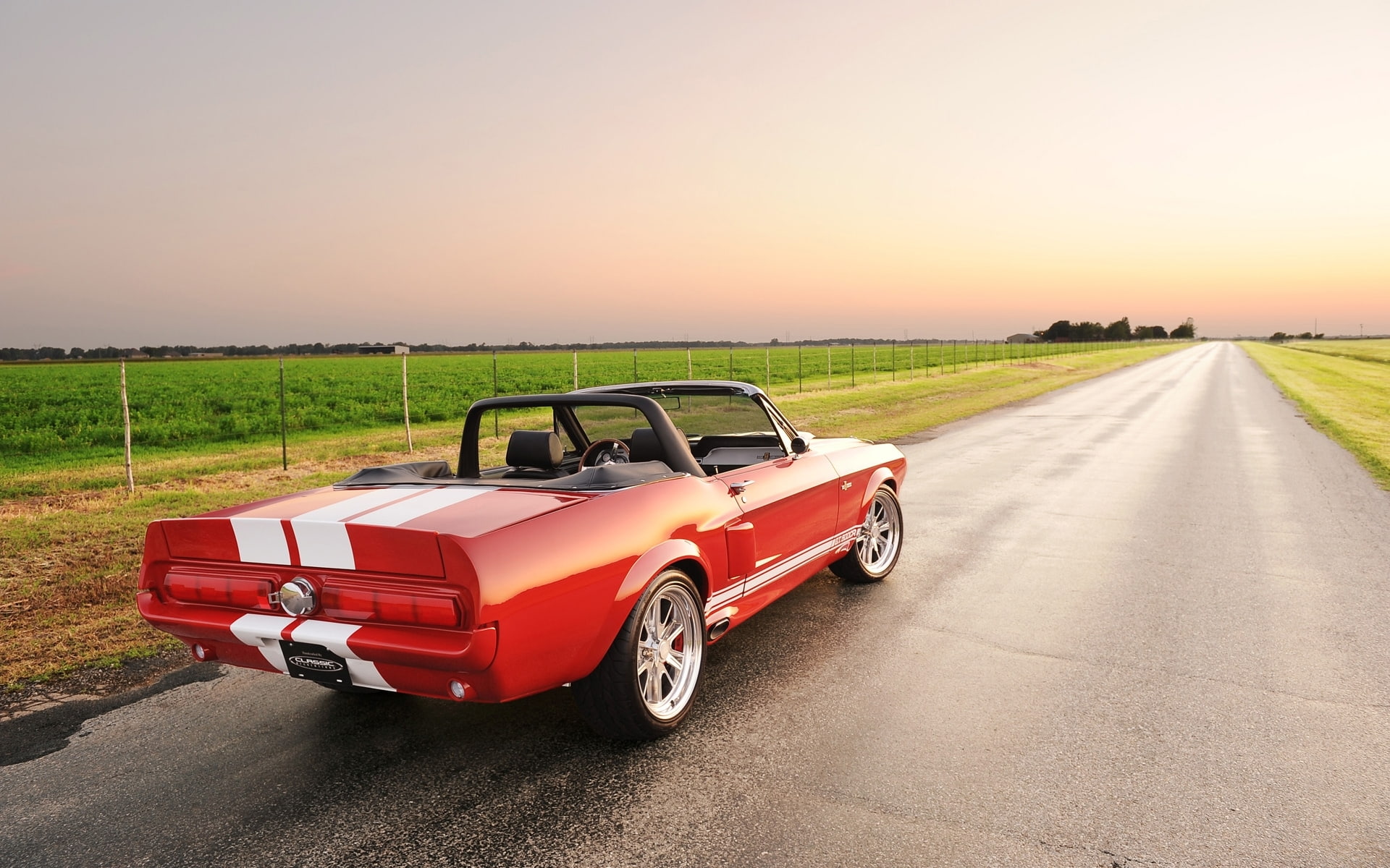 red, Ford, the sky, Shelby, 500CR, Mustang, 1080P, field, road, rear view, Classic Recreations, strip, Convertible, tuning, HD Wallpaper