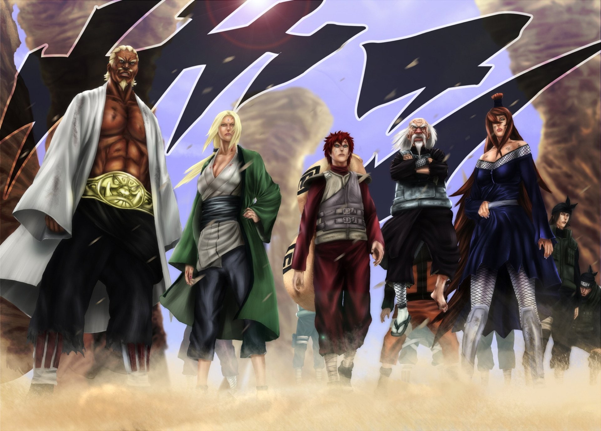 A (Naruto), 1080P, five, Meï Terumî, Tsunade (Naruto), Raikage (Naruto), Naruto, Anime, kazekage, Gaara (Naruto), digital, Ōnoki (Naruto), HD Wallpaper