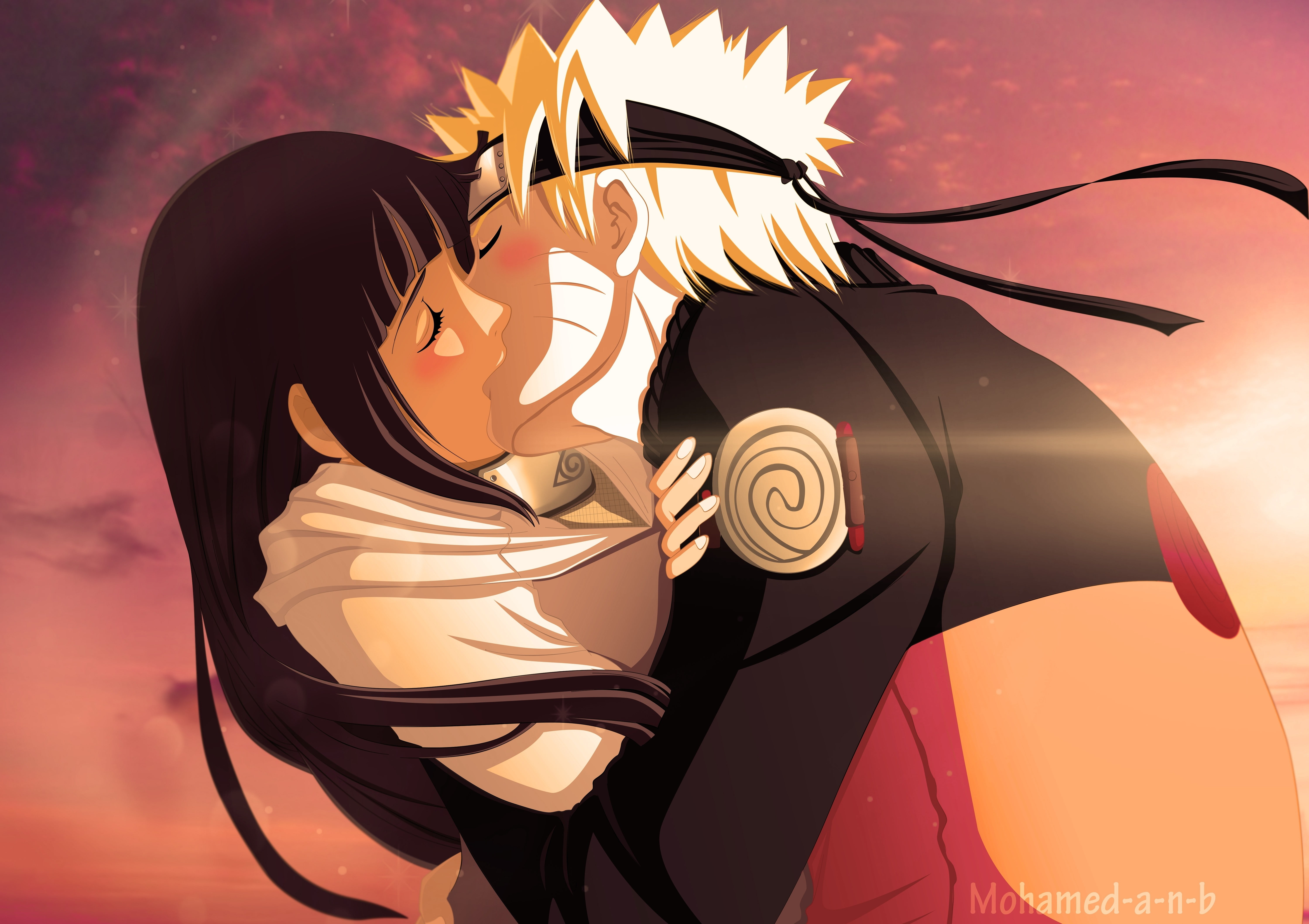 digital art, Naruto Shippuuden, Hyuuga Hinata, kissing, anime, Uzumaki Naruto, couple, 5K, HD Wallpaper