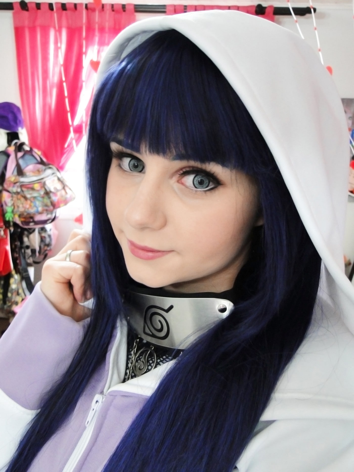 blue hair, 720P, Naruto Shippuuden, women, cosplay, Hyuuga Hinata, hoods, Phone HD Wallpaper