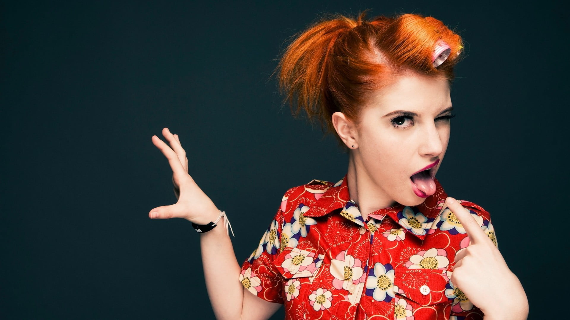 looking, positive emotion, dyed red hair, Hayley Williams, mouth open, hair, beauty, human face, red, young adult, hands, 1080P, beautiful people, portrait, HD Wallpaper