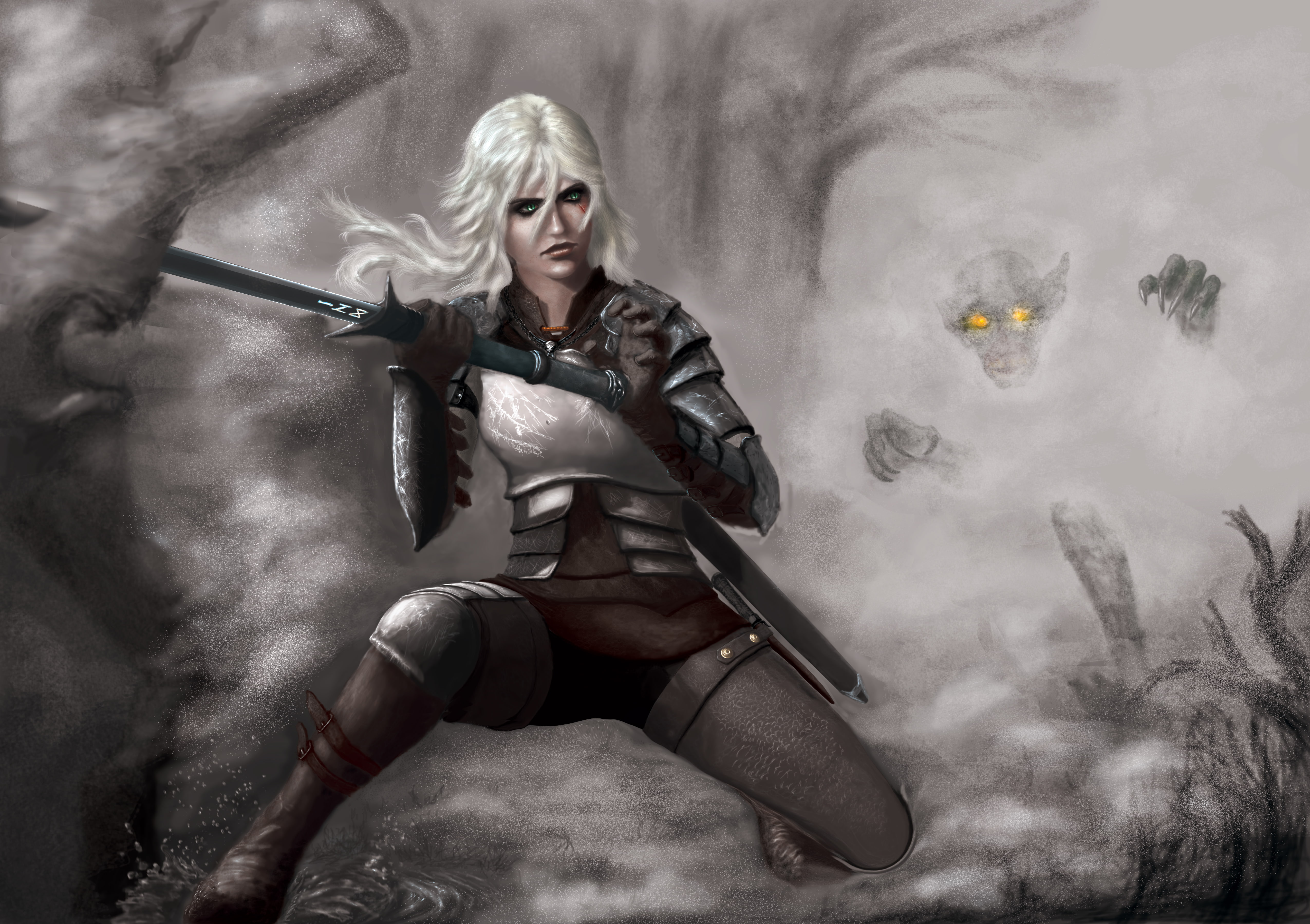 Cirilla Fiona Elen Riannon, The Witcher 3: Wild Hunt, Ciri, Ciri or the Lion Cub of  Cintra, sword, Zireael, CD Projekt RED, art, Lady of Time and Space, HD Wallpaper