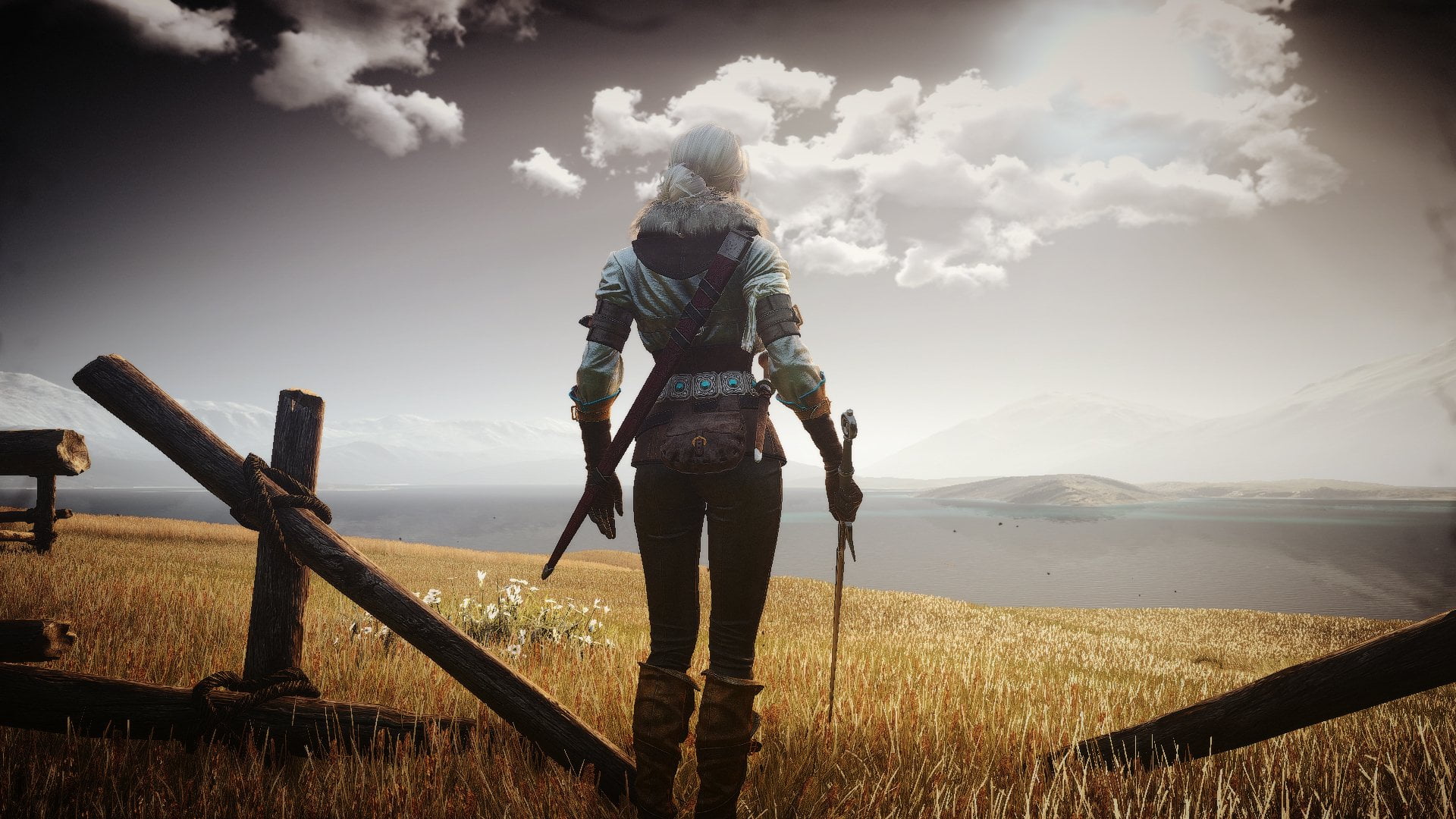 sky, 1080P, land, beauty in nature, full length, activity, non-urban scene, outdoors, Ciri (The Witcher), scenics - nature, day, landscape, adult, environment, HD Wallpaper