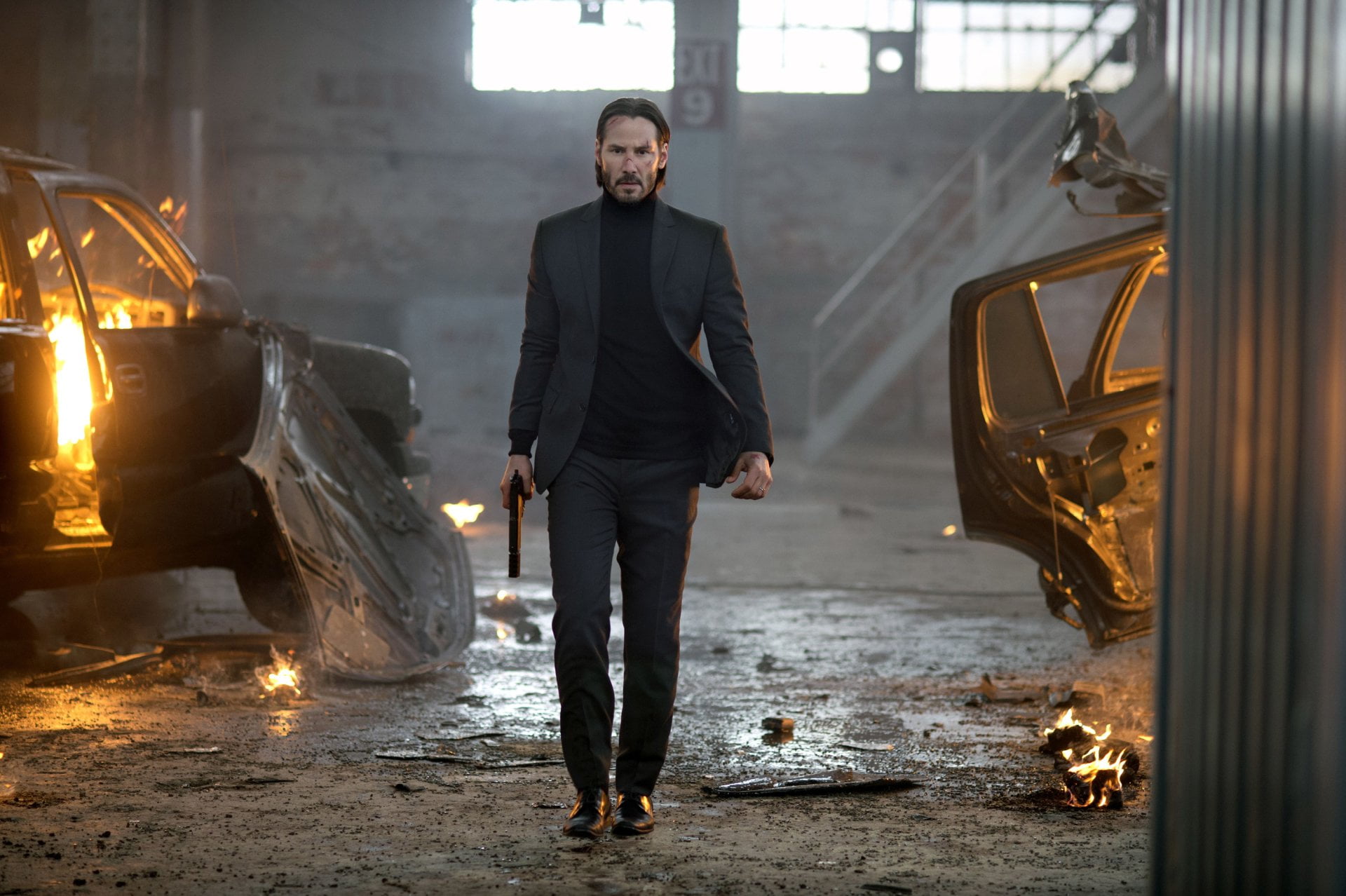 lifestyles, transportation, standing, front view, one person, real people, Movie, burning, full length, John Wick, smoke - physical structure, looking at camera, HD Wallpaper