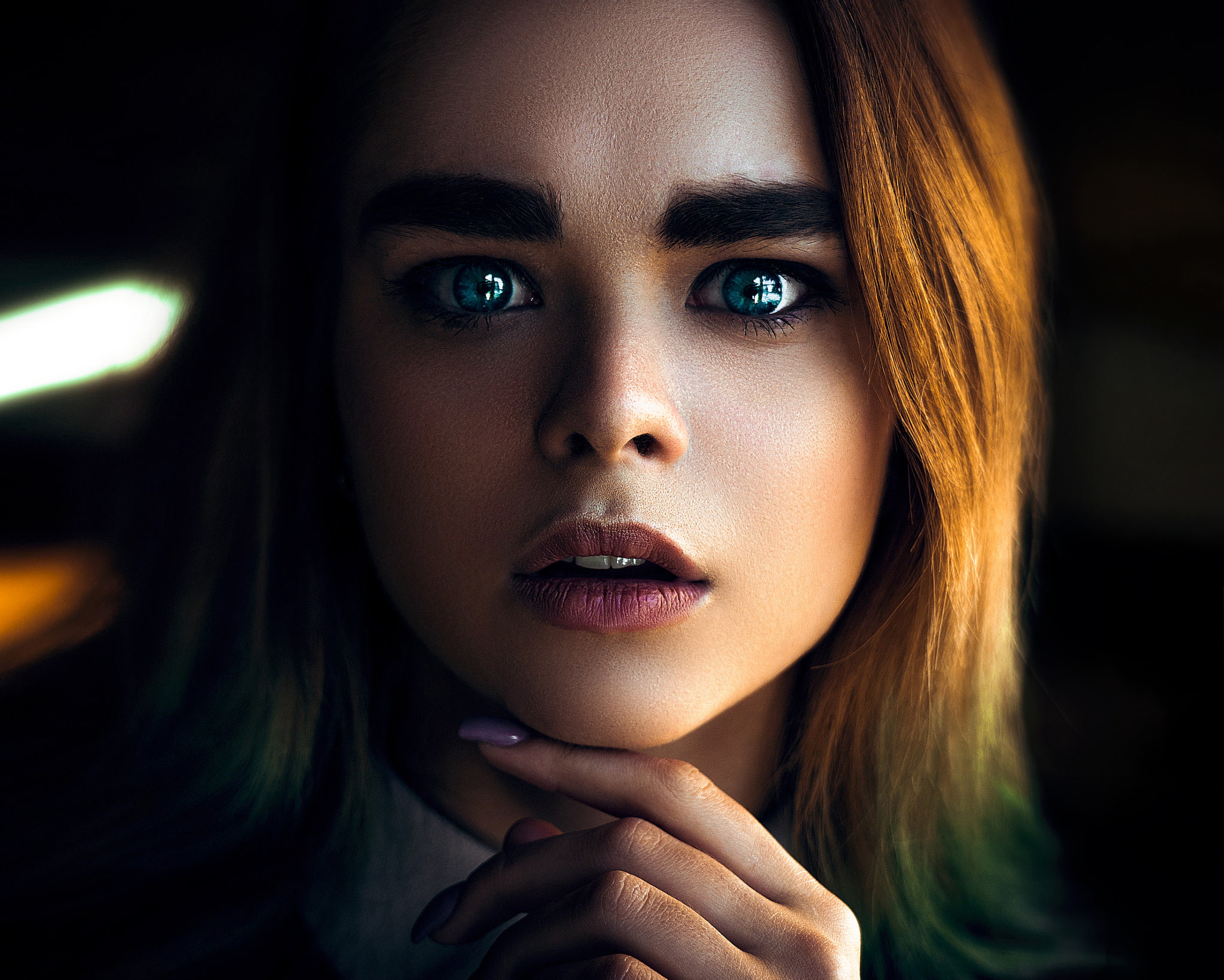 blue eyes, portrait, face, eyebrows, women, painted nails, 1080P, HD Wallpaper