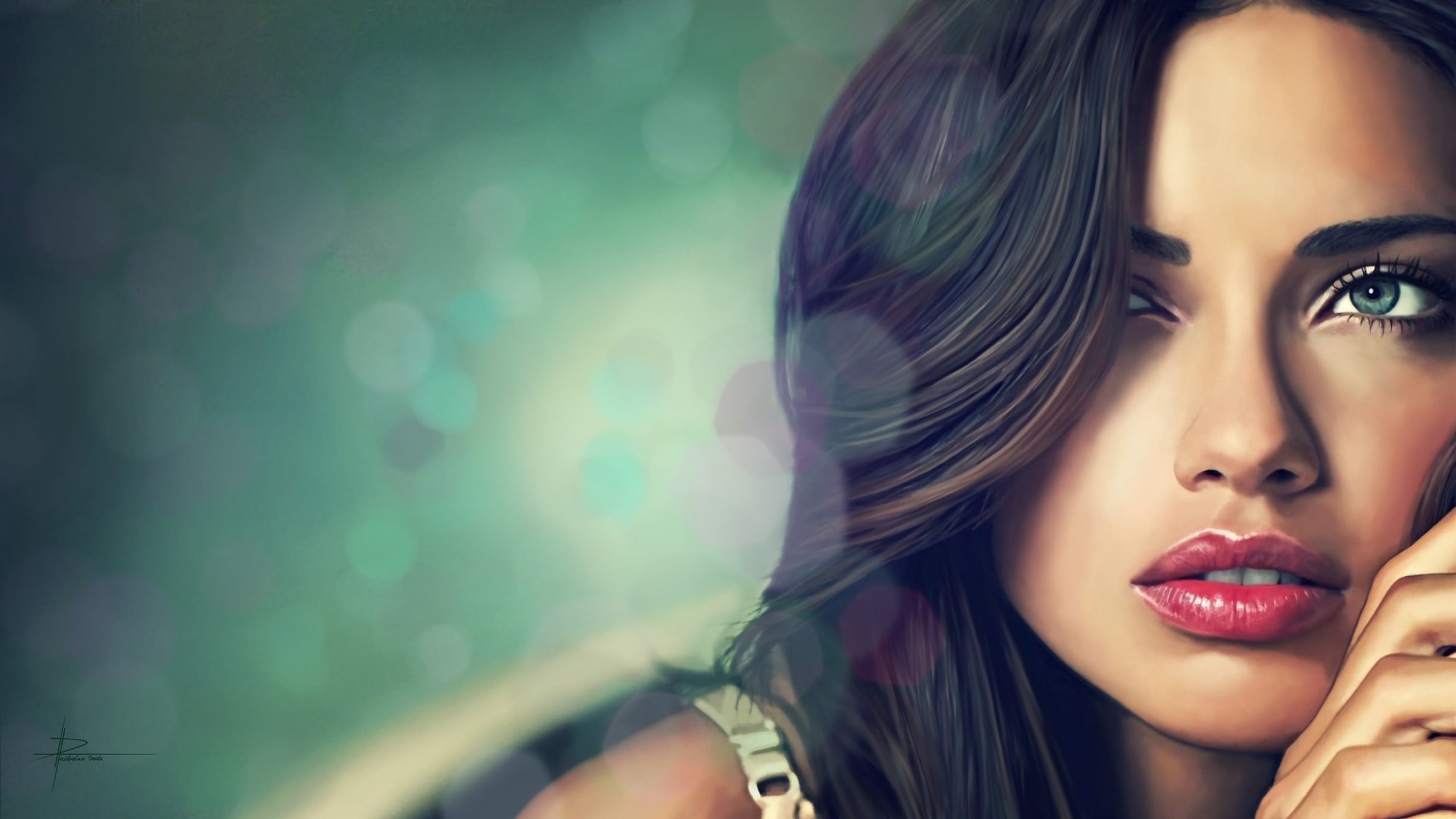 Adriana Lima, model, lens flare, human face, face, 1080P, make-up, body part, looking, adult, human body part, young adult, beautiful woman, portrait, HD Wallpaper