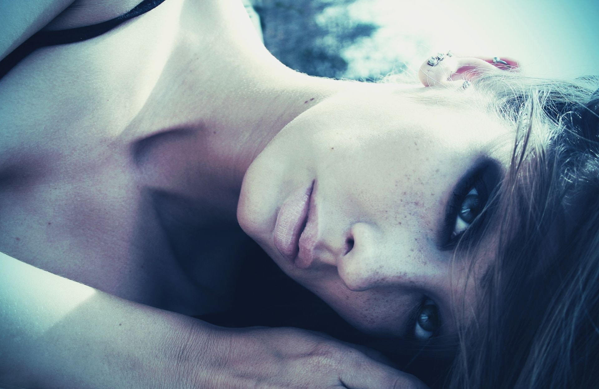 eyes, eyeshadow, brunette, freckles, closeup, filter, face, 1080P, women, HD Wallpaper