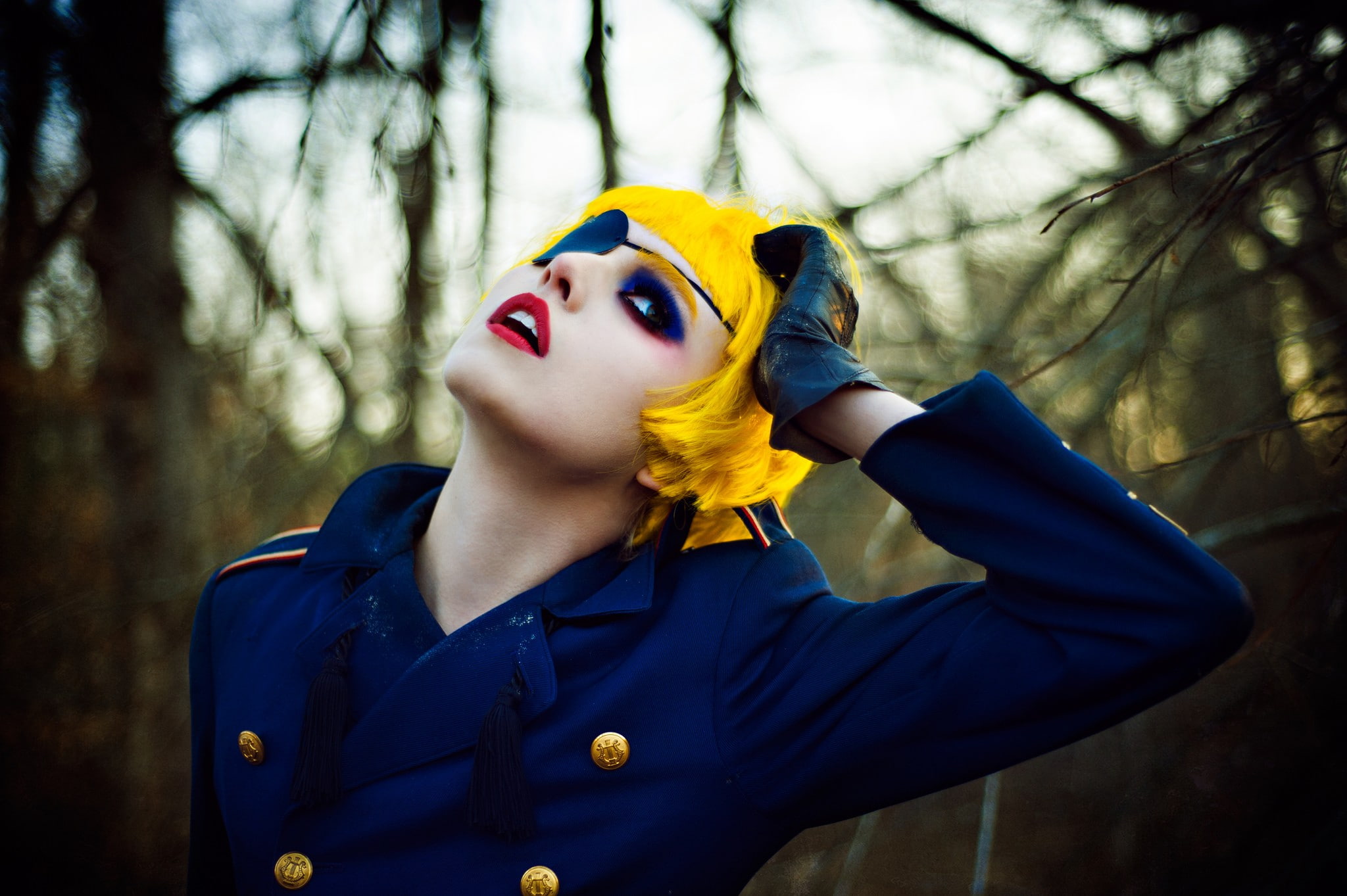 eyeshadow, wigs, women, eyepatches, women outdoors, 1080P, yellow hair, HD Wallpaper