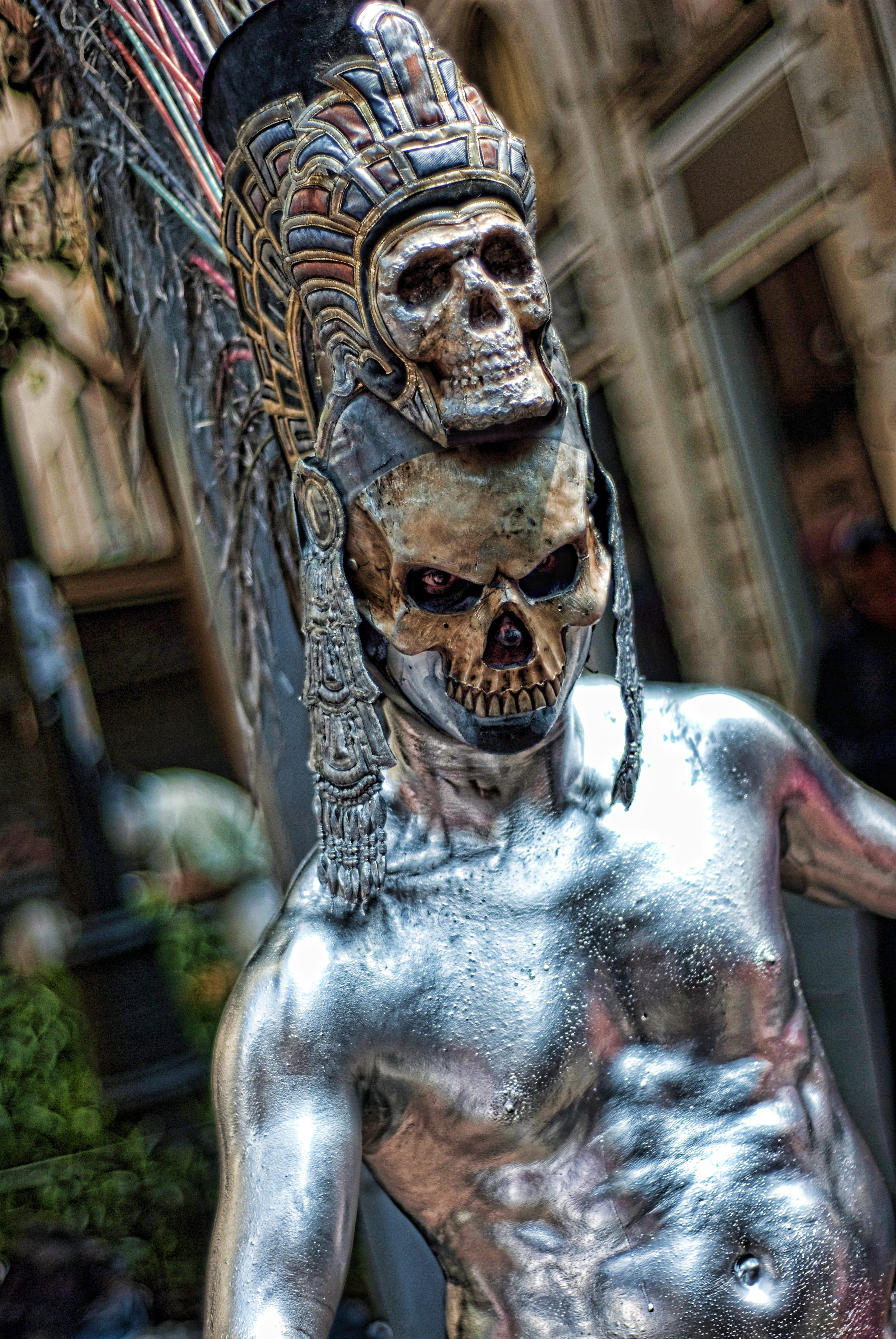 style, religion, live, cosplay, 4K, death, spirituality, symbol, shallow, close-up, skeleton, human representation, figure, place of worship, makeup, male likeness, Phone HD Wallpaper