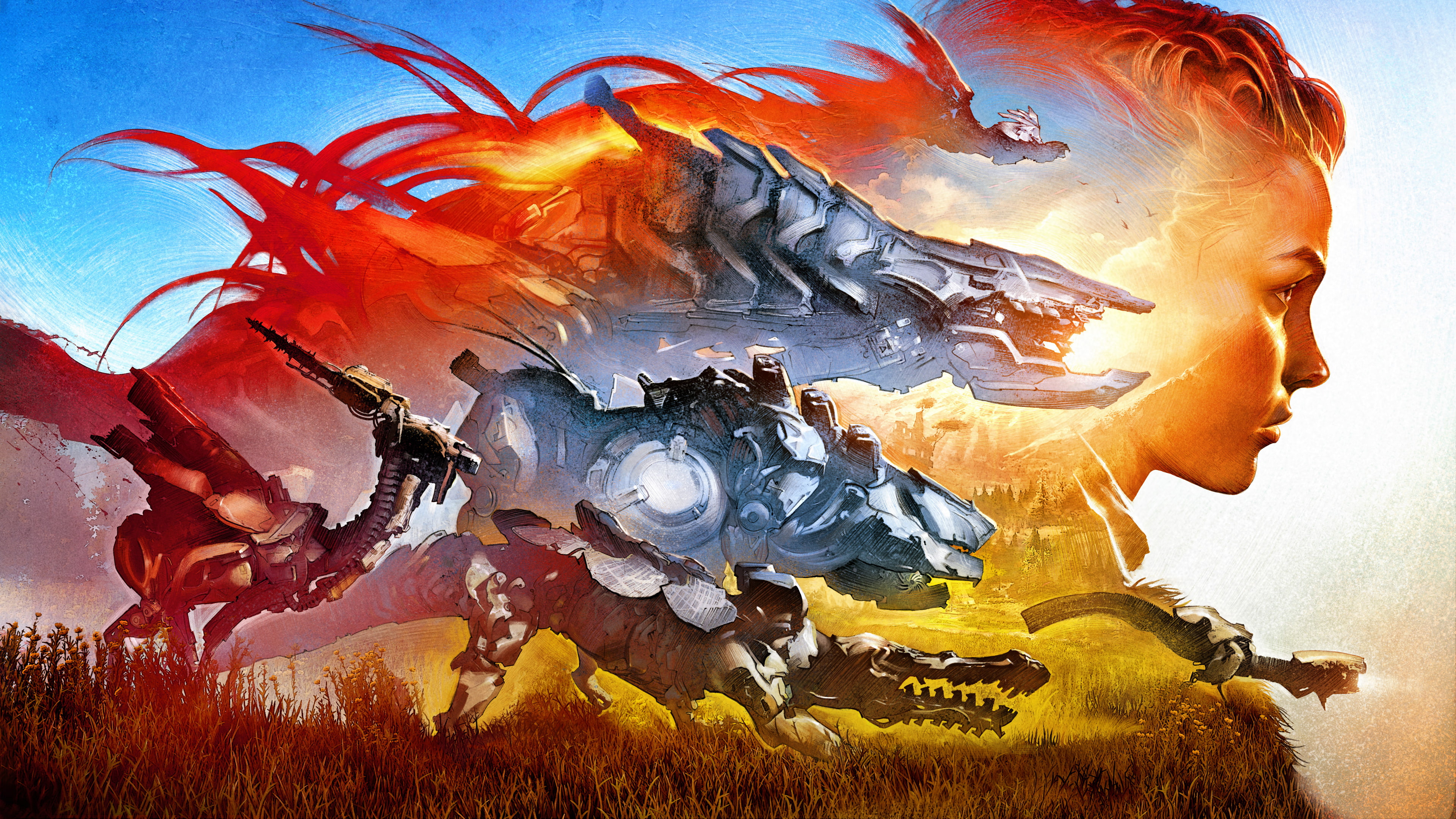 4K, dinosaur, robotic, Horizon Zero Dawn, digital, Machines, Aloy, 4K, HD, Cover art, HD Wallpaper