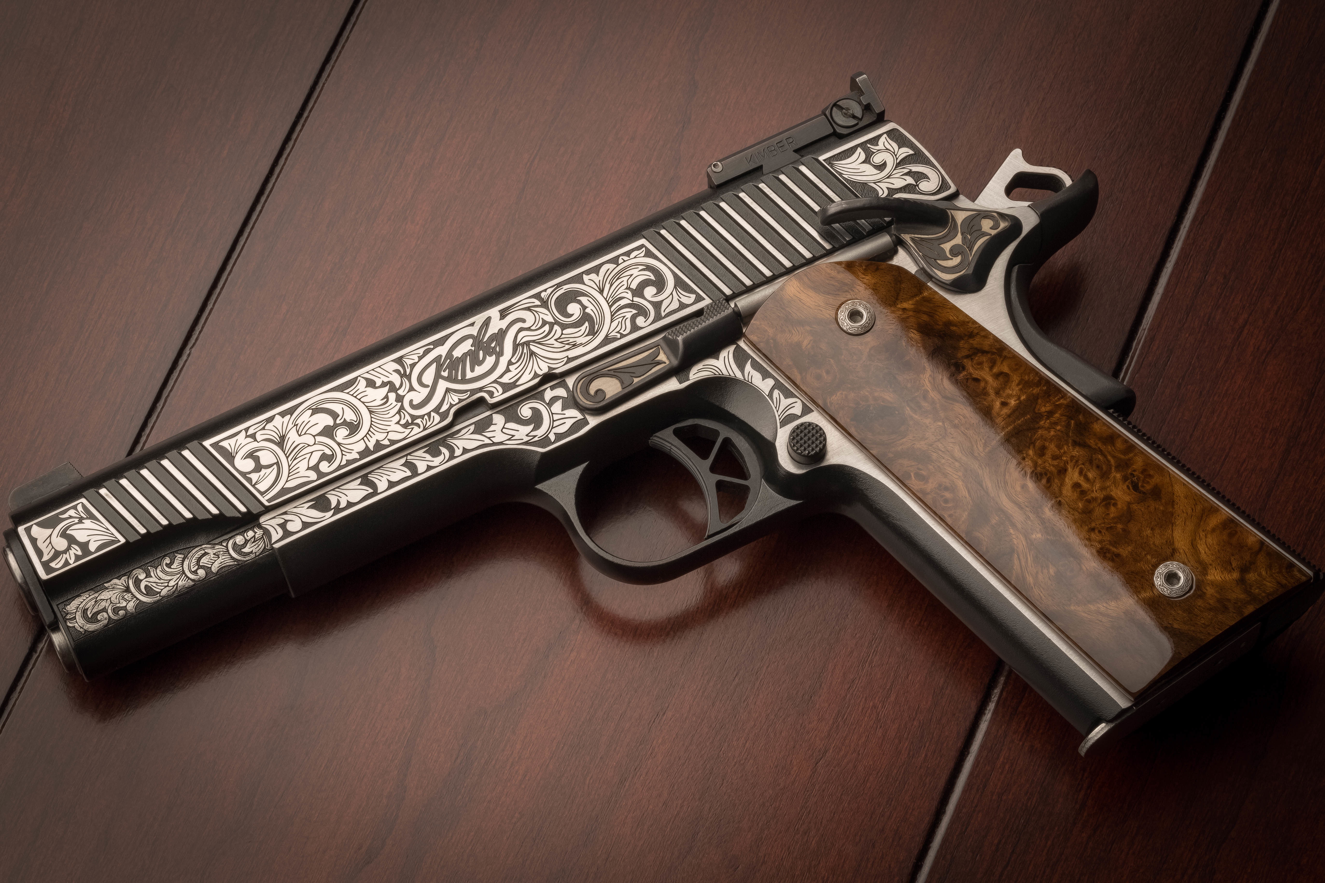background, weapons, 5K, gun, Kimber, Custom, patterns, HD Wallpaper