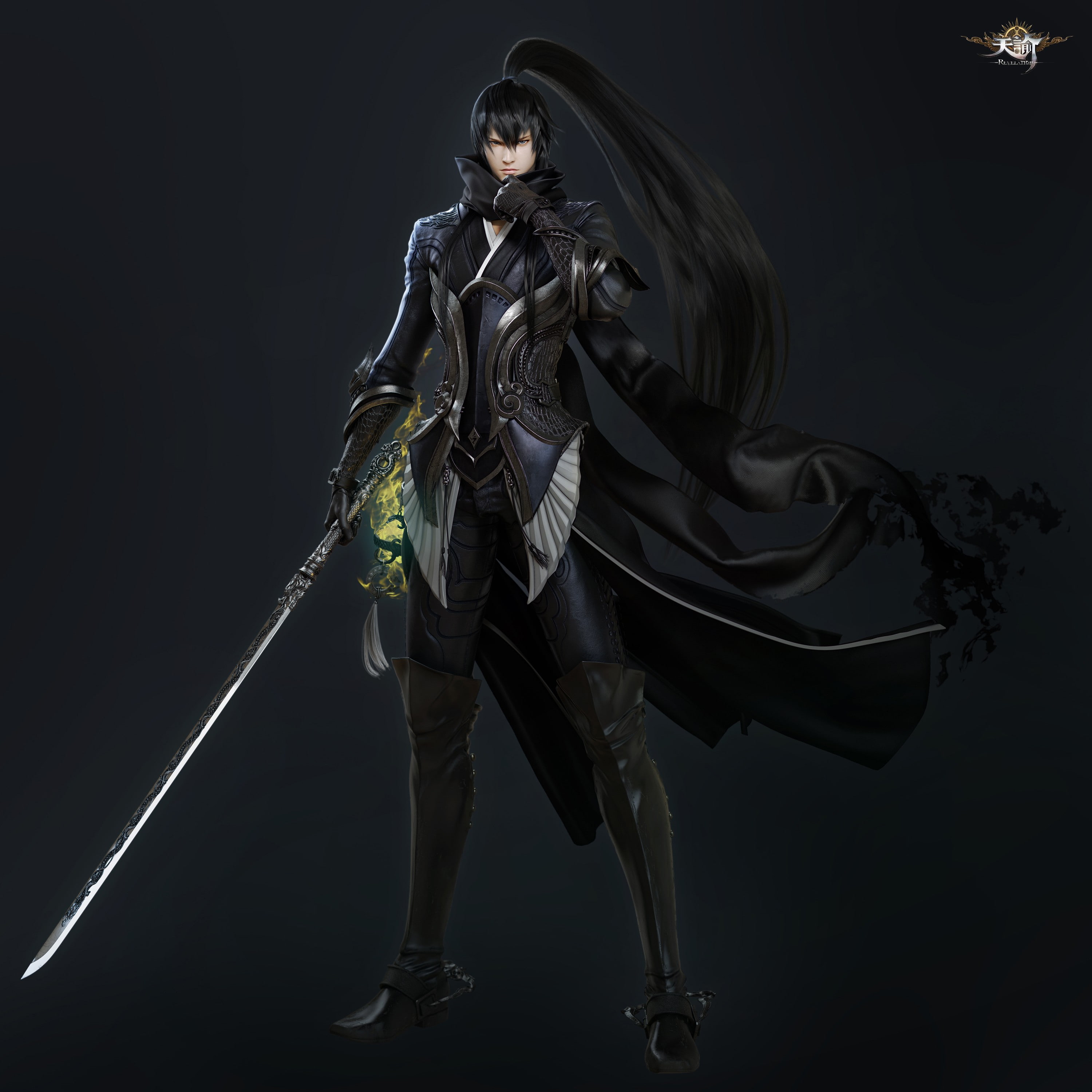 dark, standing, young women, jacket, full length, 2K, long sword, front view, females, indoors, women, adult, sword, holding, young adult, fashion, 3D, Phone HD Wallpaper