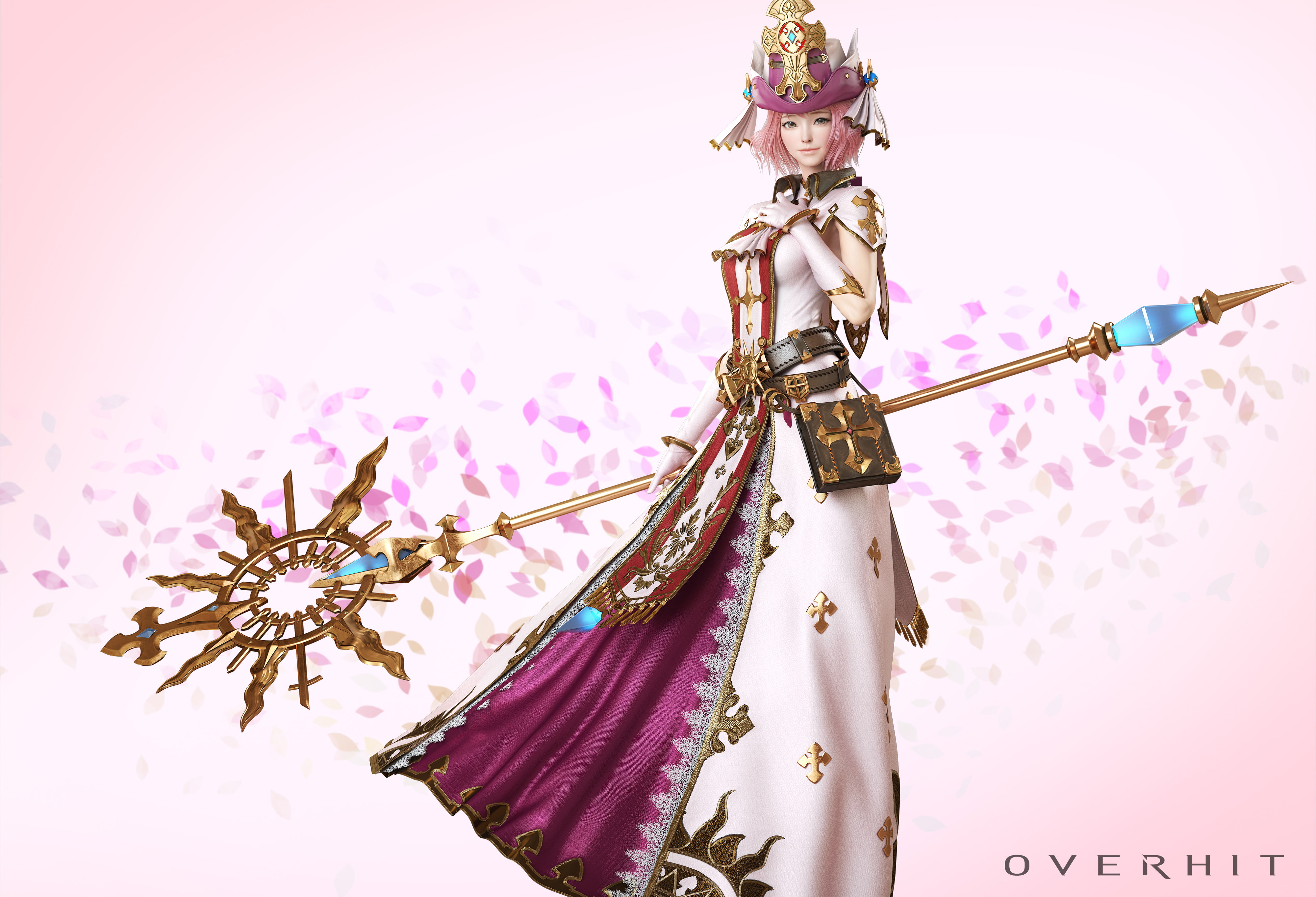 Seungmin Kim, pink hair, 3D, women, 4K, fantasy weapon, HD Wallpaper