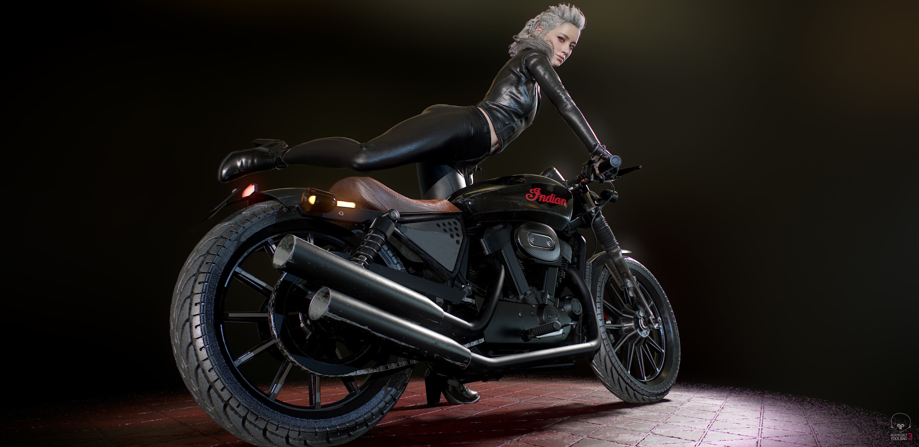motorcycle, women, blond hair, blonde, 2K, helmet, CGI, vehicle, black clothing, Seungmin Kim, 3D, digital art, artwork, 3d design, HD Wallpaper