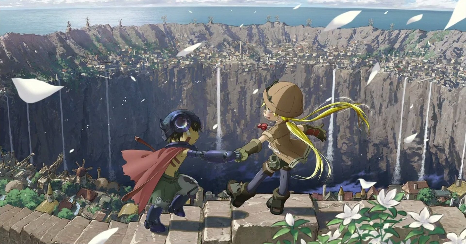 characters, toddler, Made In Abyss, plant, animal wildlife, sculpture, architecture, sunlight, representation, Anime, creativity, built structure, water, HD Wallpaper
