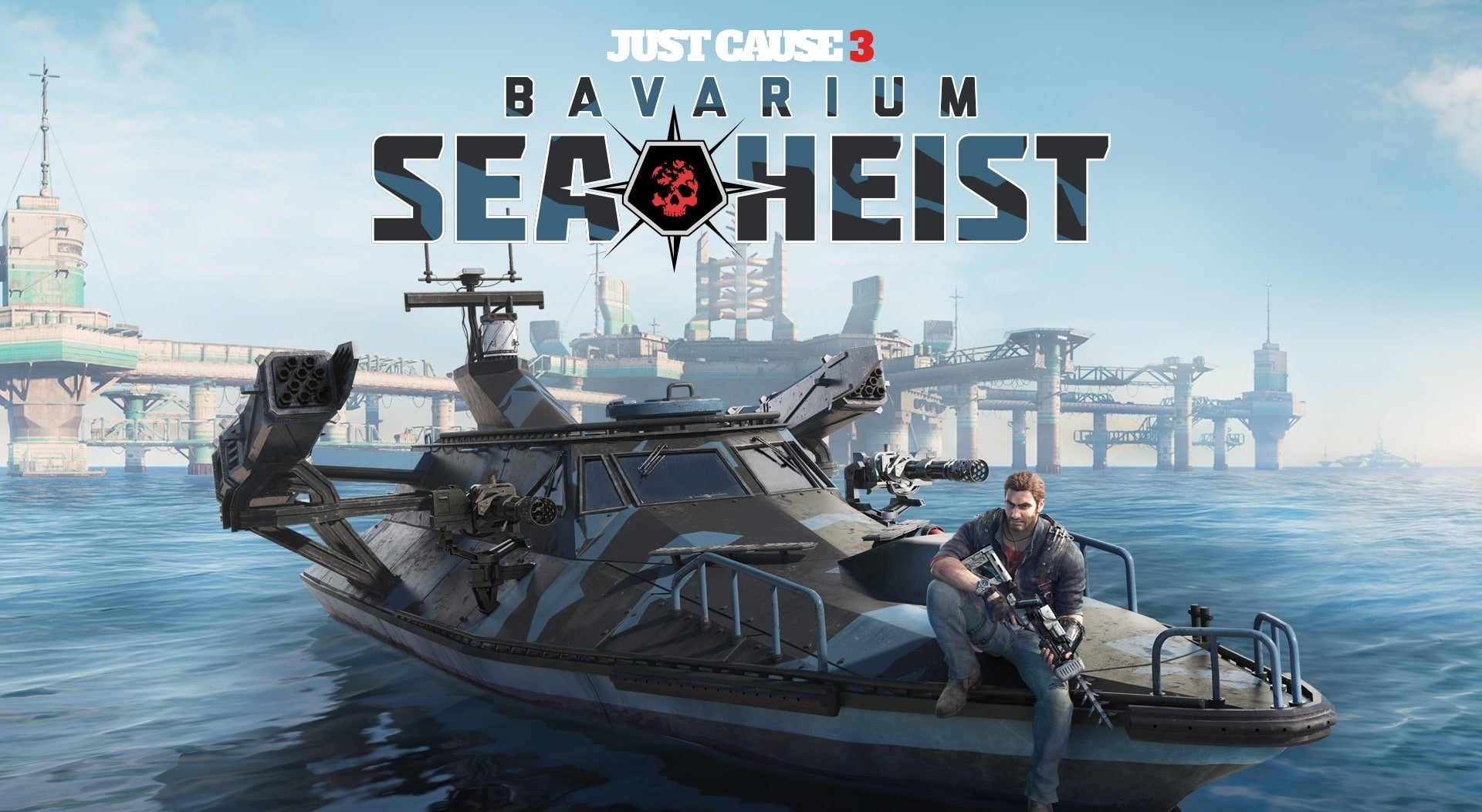 just cause 3, Other Games, bavarium, sky, 1080P, cause, sea, ship, nautical vessel, cloud - sky, building exterior, one person, transportation, outdoors, HD Wallpaper