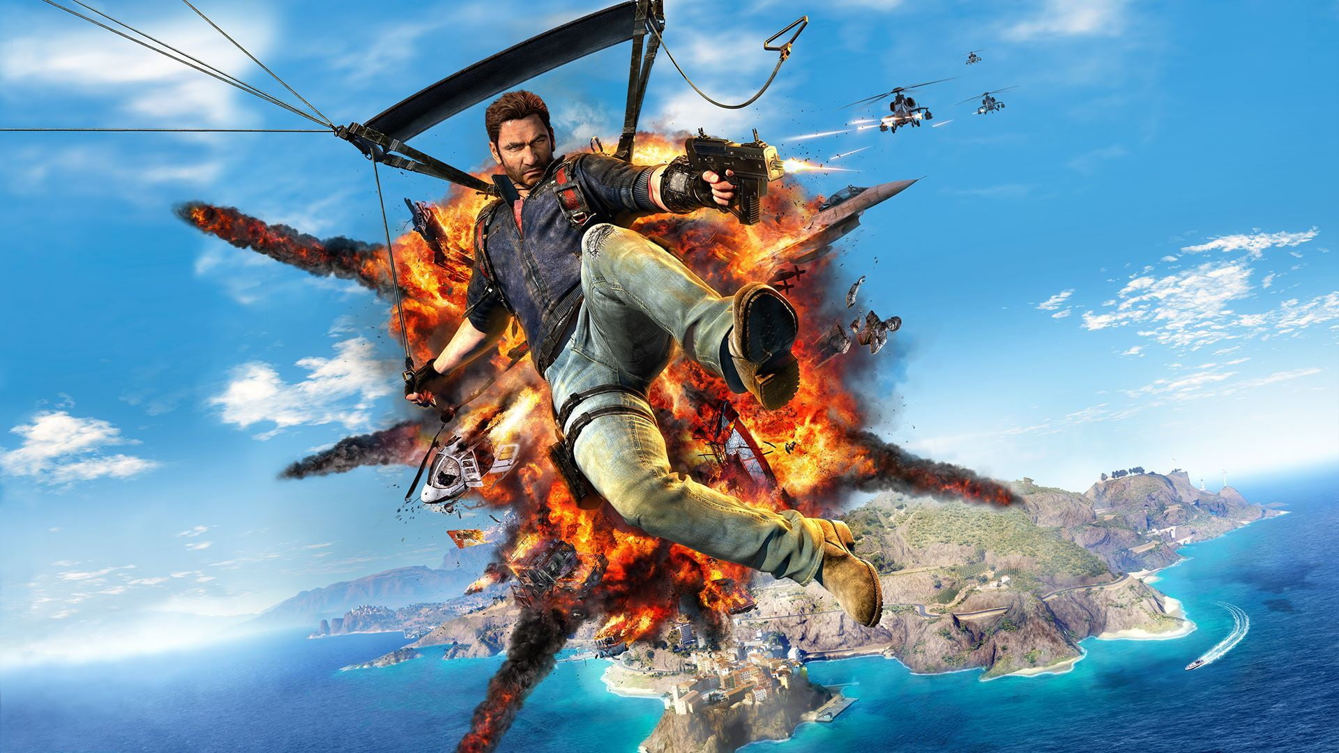 nature, s, island, home, the plane, young adult, men, sea, lifestyles, flight, people, blue, mammal, real people, outdoors, jeans, Just Cause 3, 1080P, HD Wallpaper
