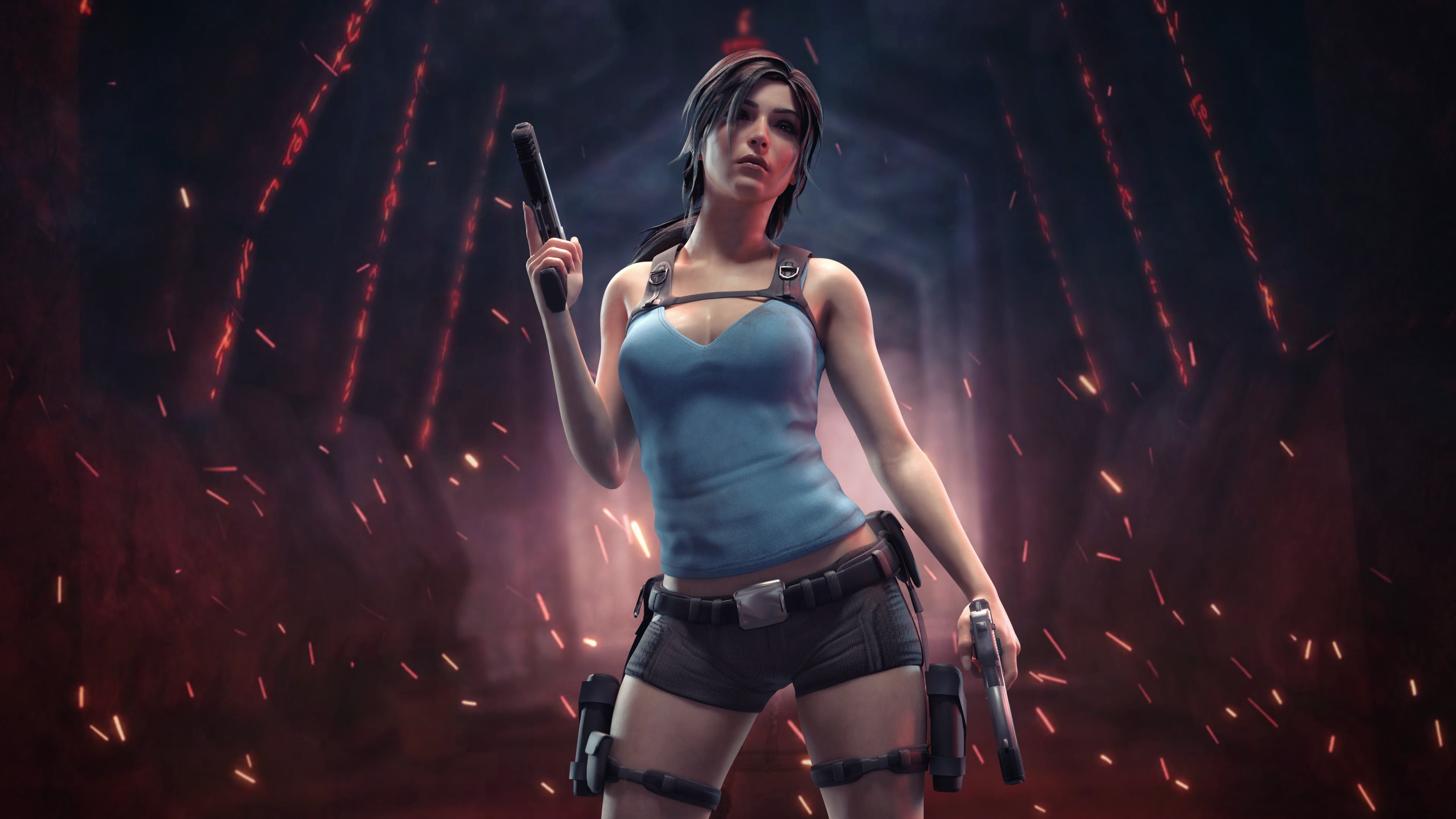 Square Enix, Lara Croft, Video Game, Tomb Raider, Girl, Weapons, Strap, 4K, Art, HD Wallpaper