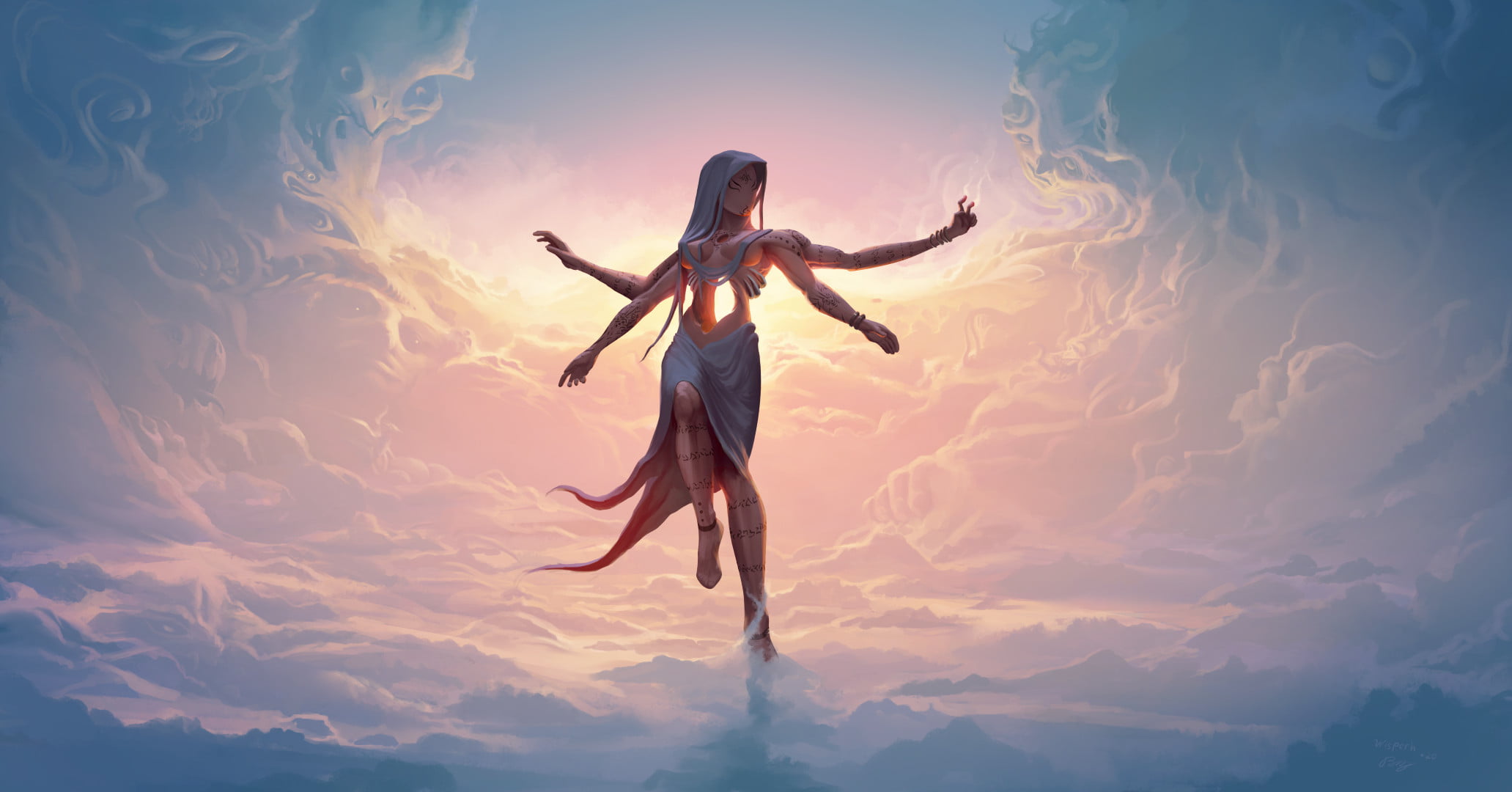 digital art, clouds, Wisper (Artist), fantasy art, nephilim, 1080P, HD Wallpaper