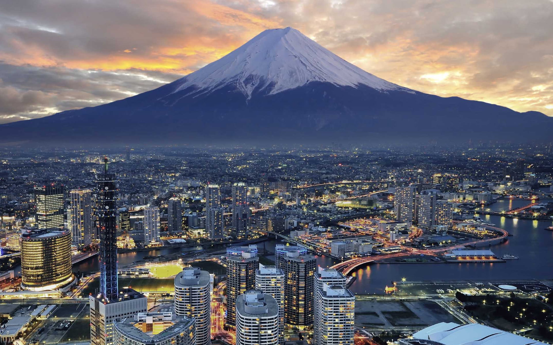 1080P, mountains, Mount Fuji, urban, city, Japan, HD Wallpaper