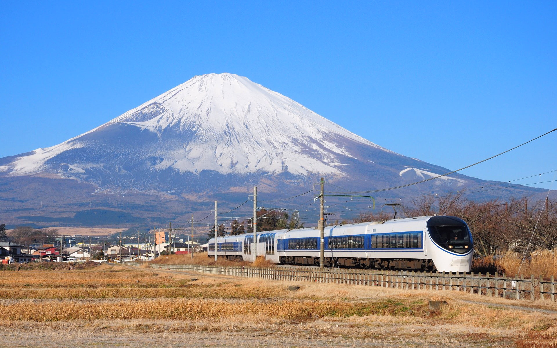 mountain, train, Fuji, home, the sky, the city, Japan, 1080P, HD Wallpaper