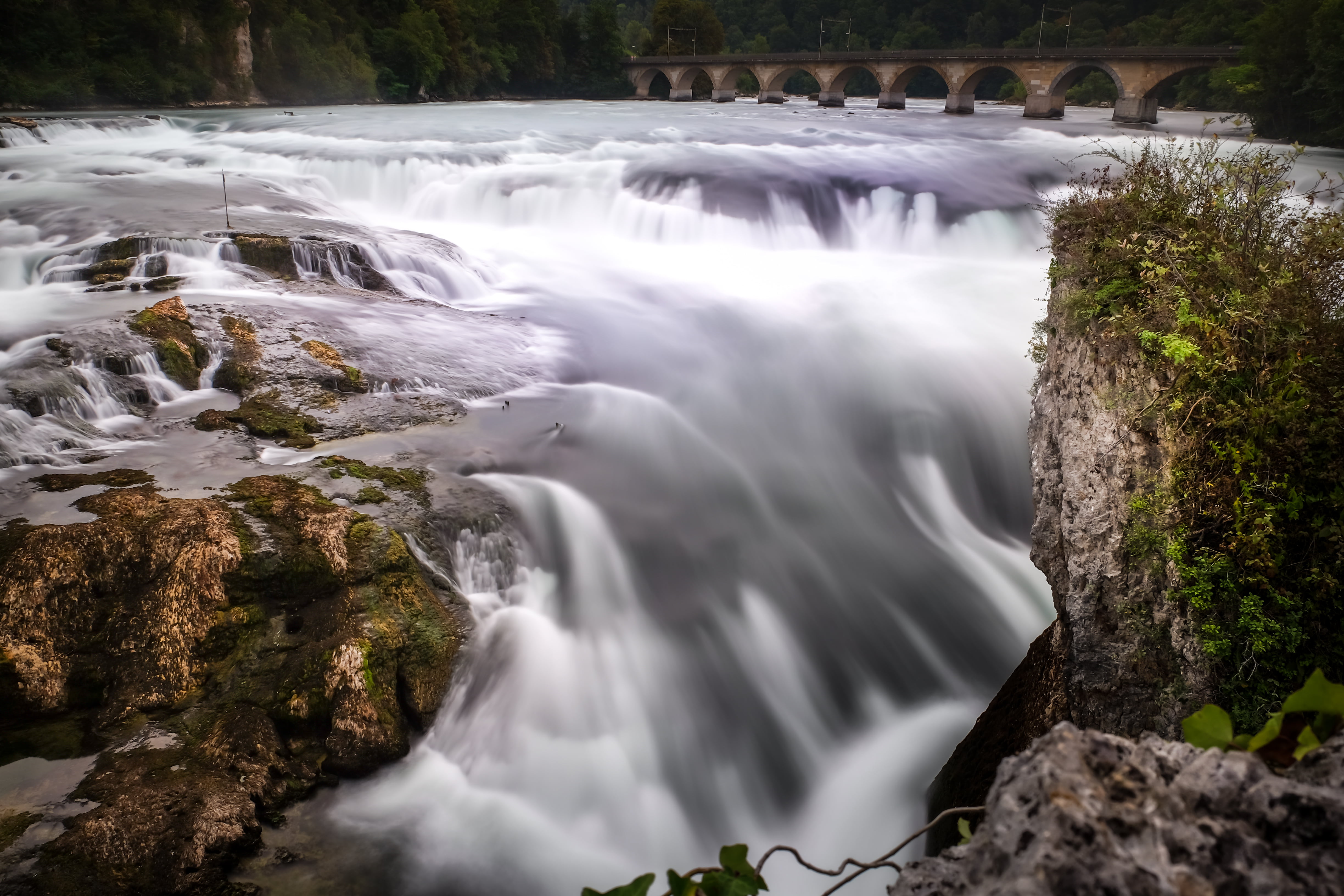 photography, near, scenics, nature, suspension bridge, falling, daytime, Schaffhausen, time, suspension, Rhein, brücke, II, landscape, waterfall, lapse, HD Wallpaper