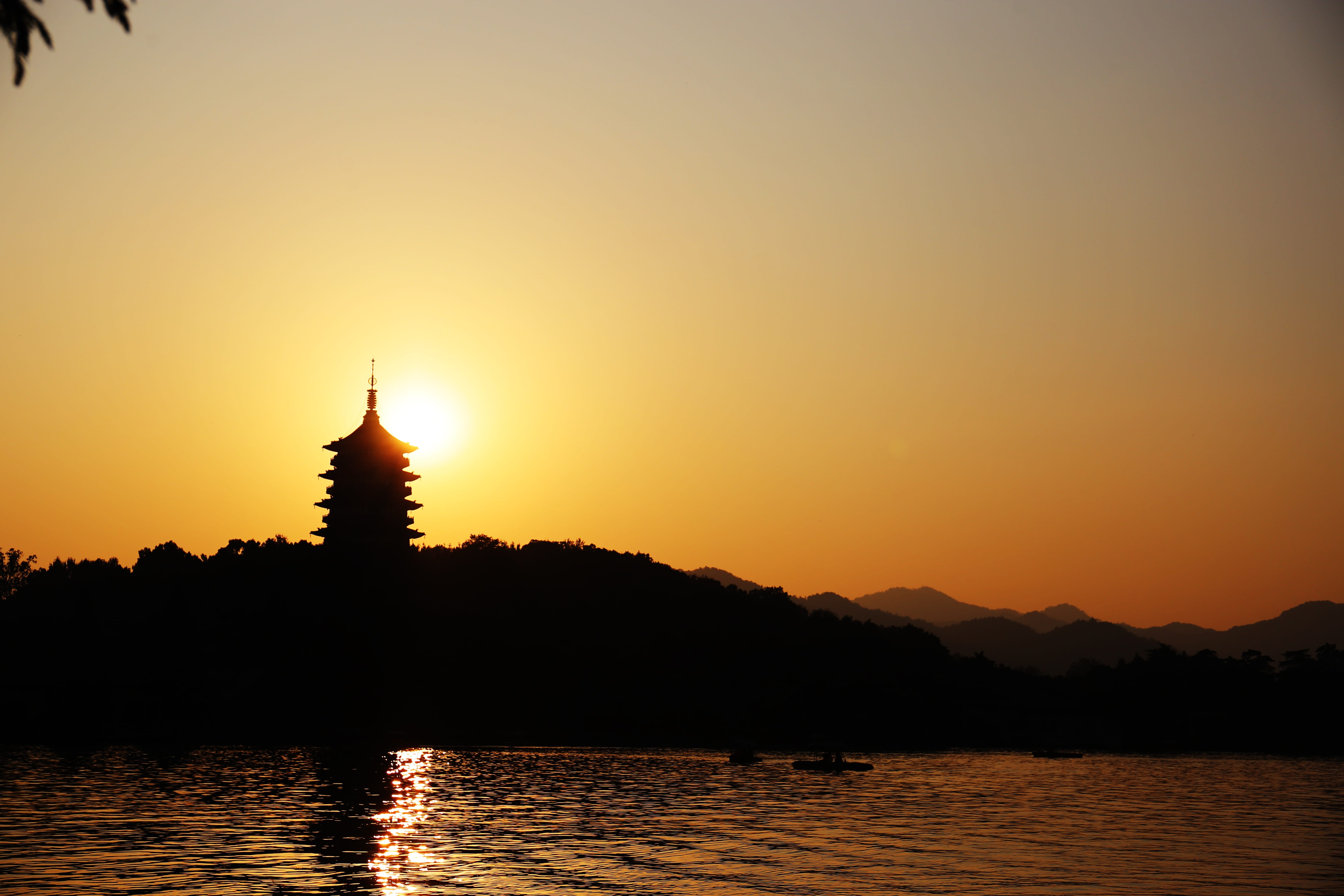 reflection, 5K, sky, west lake, nature, place of worship, scenics - nature, architecture, silhouette, building exterior, travel destinations, beauty in nature, HD Wallpaper