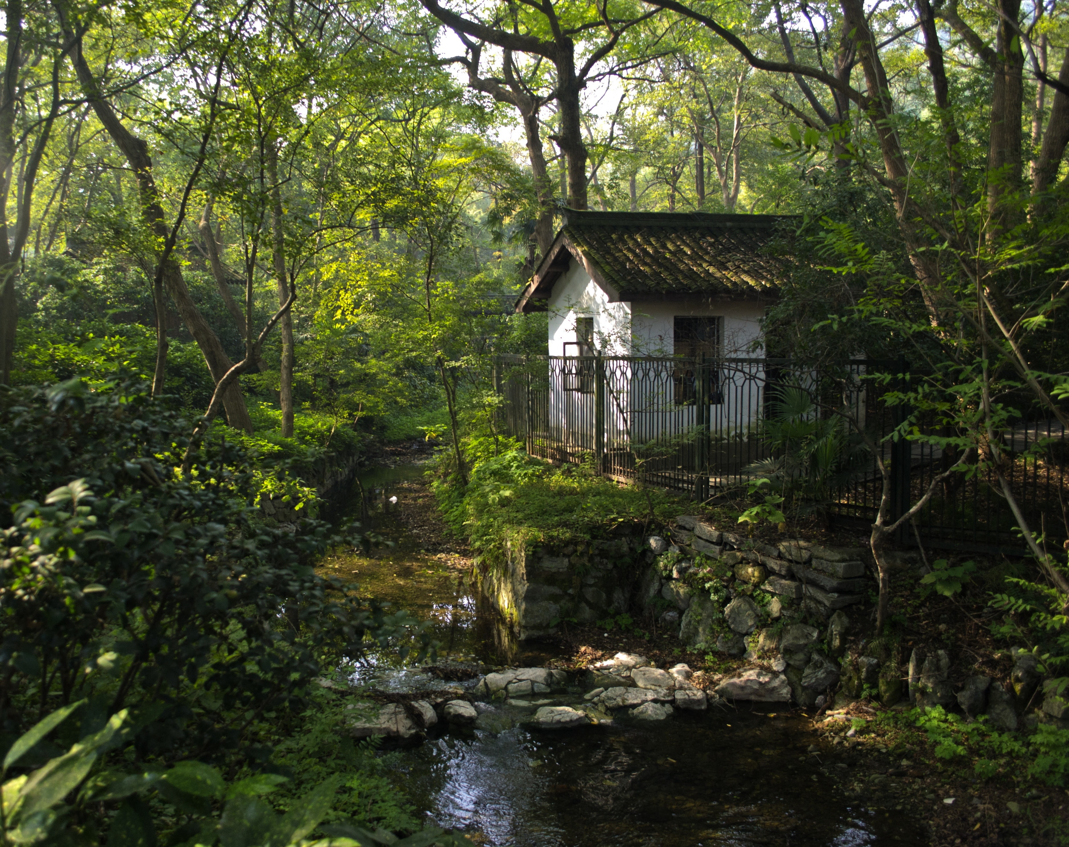 Forests, building, House, 2K, green color, land, zhejiang, flowing water, pequena, solid, day, water, Nature, no people, Little, China, white, beauty in nature, HD Wallpaper