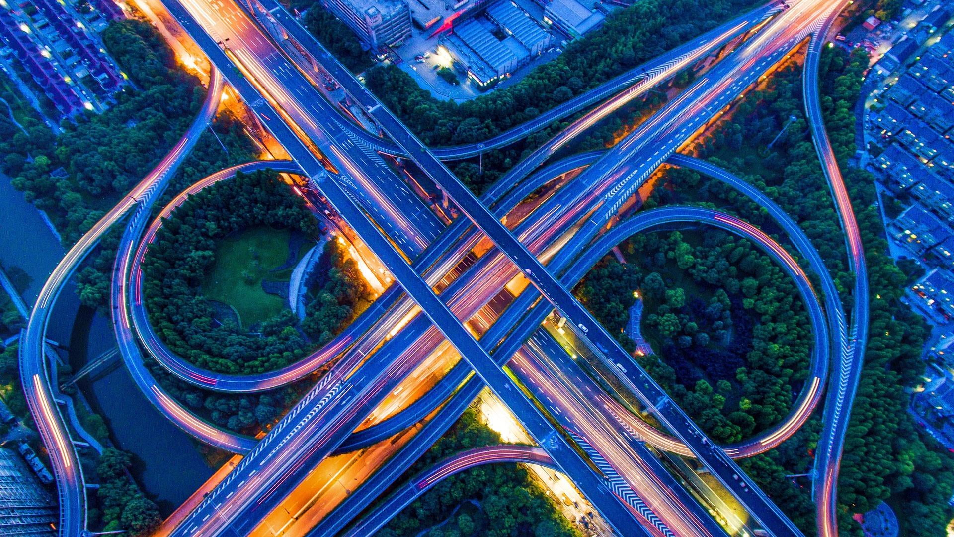 modern, 1080P, hangzhou, overpass, multiple lane highway, highway, architecture, nature, motion, connection, built structure, speed, traffic, asia, city life, HD Wallpaper