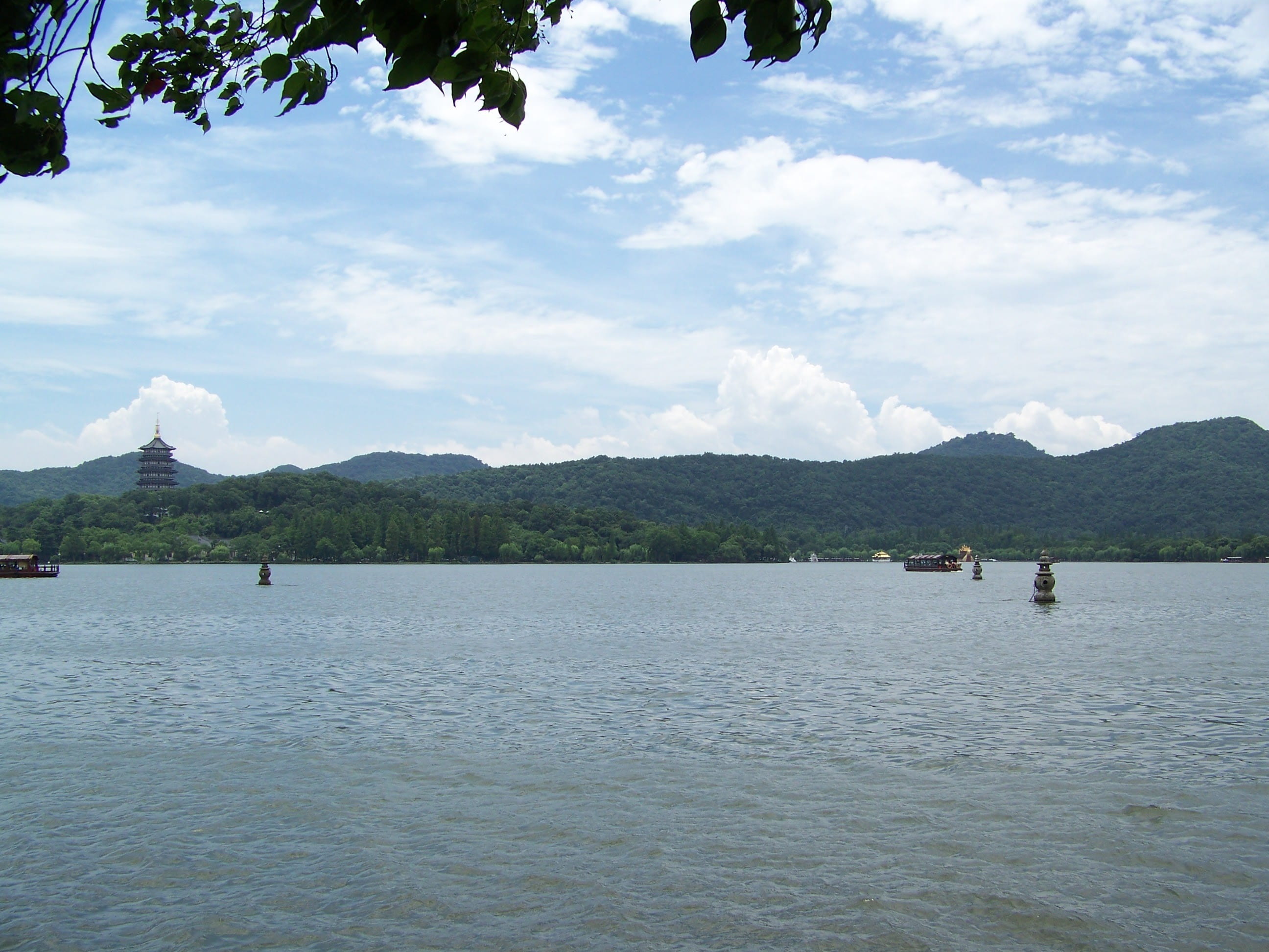 group of people, scenics - nature, mountain range, non-urban scene, mountain, tranquility, hangzhou, lake, tree, plant, tranquil scene, west lake, incidental people, HD Wallpaper