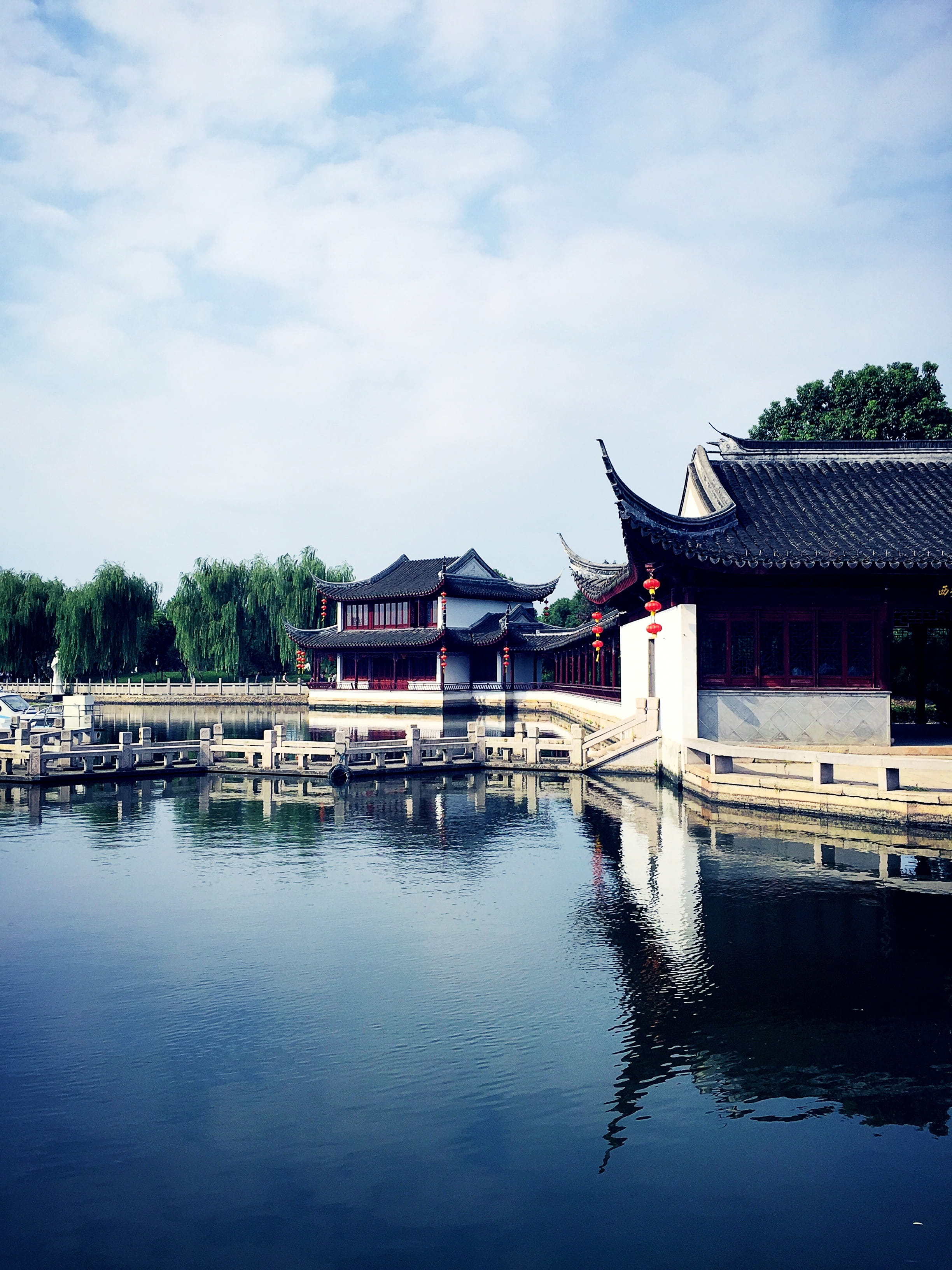 China, history, river, famous Place, plant, reflection, outdoors, chinese Culture, pavilion, day, sky, Ancient Architecture, roof, built Structure, east Asian Culture, Phone HD Wallpaper