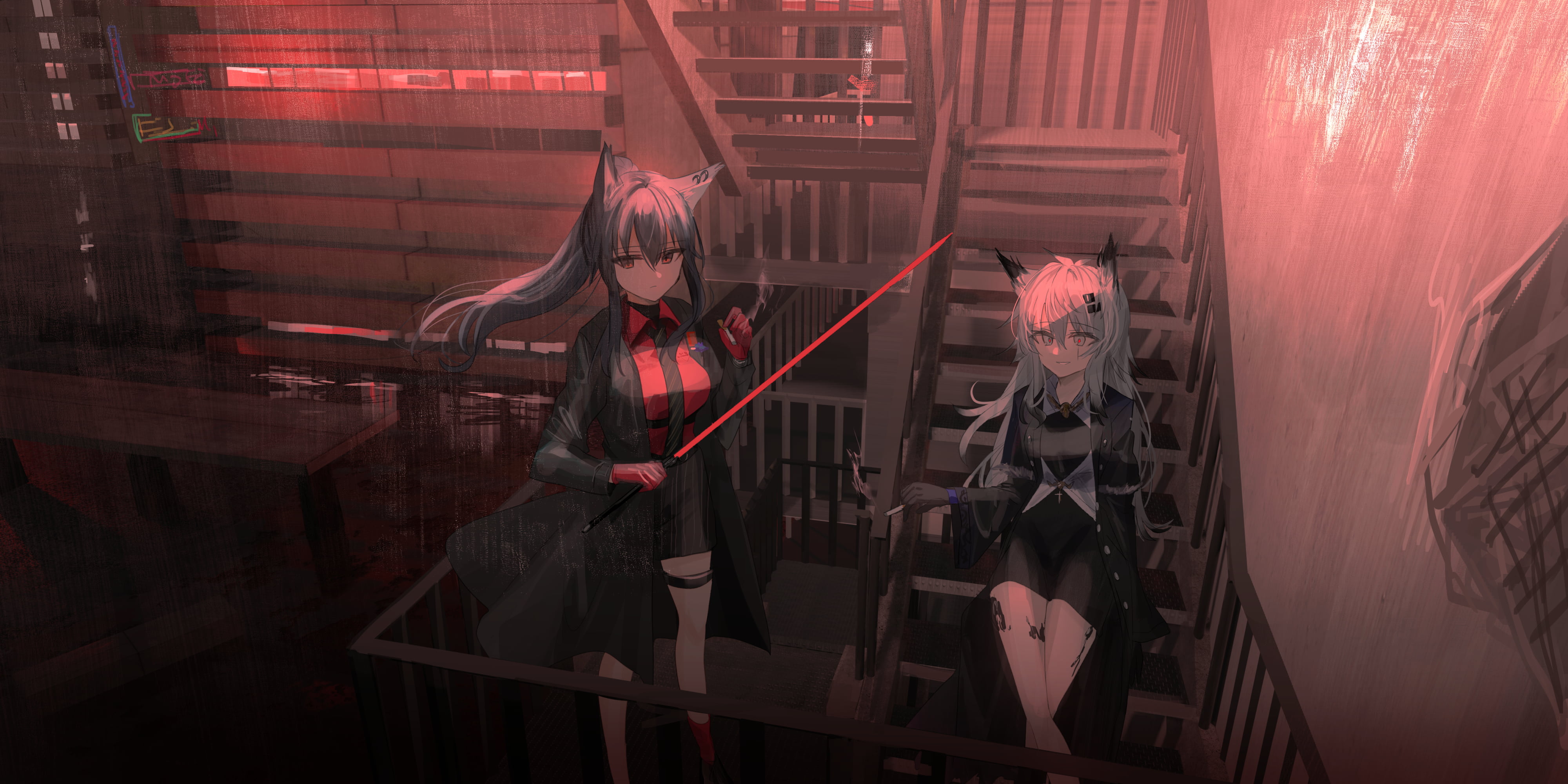 animal ears, smoking, Arknights, Chihuri 45, anime, anime girls, 4K, HD Wallpaper
