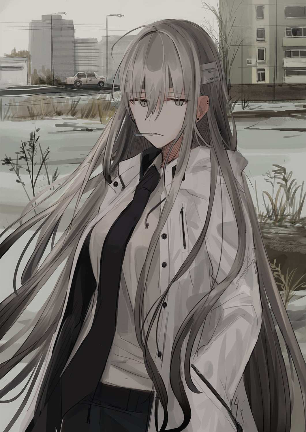 white hair, cigarettes, 720P, smoking, Chihuri 45, Phone HD Wallpaper