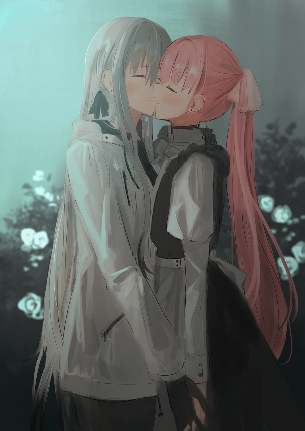 white hair, Chihuri 45, pink hair, maid outfit, 720P, Phone HD Wallpaper