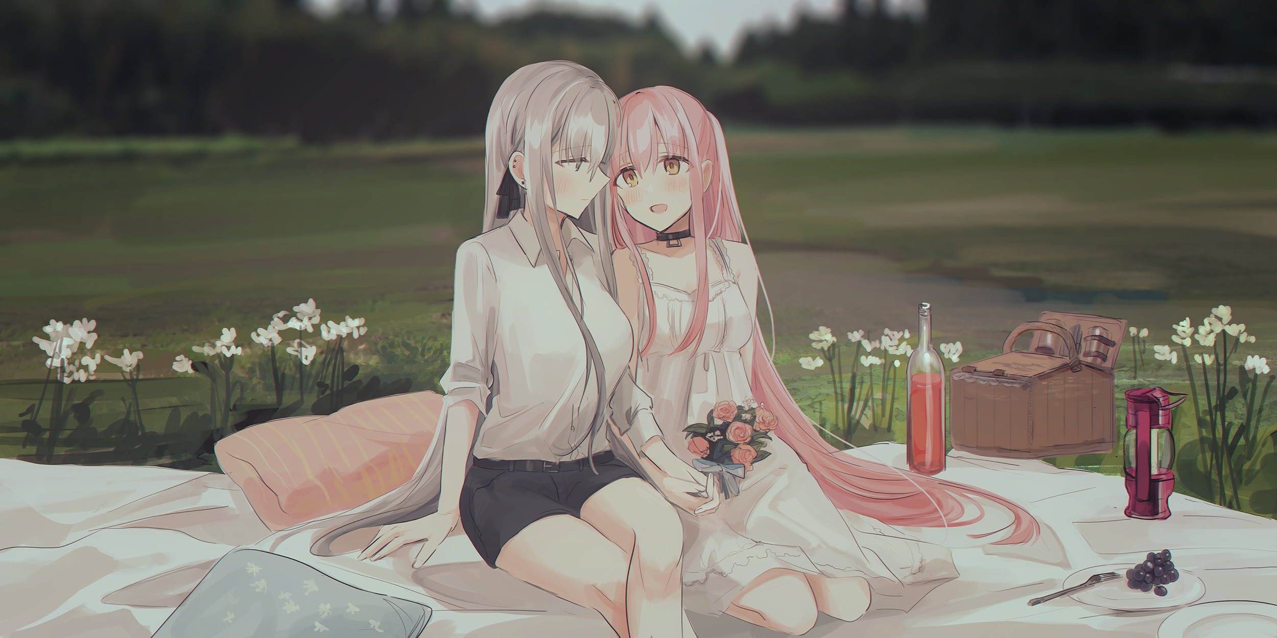 nature, white hair, Chihuri 45, 1080P, dress, pink hair, HD Wallpaper