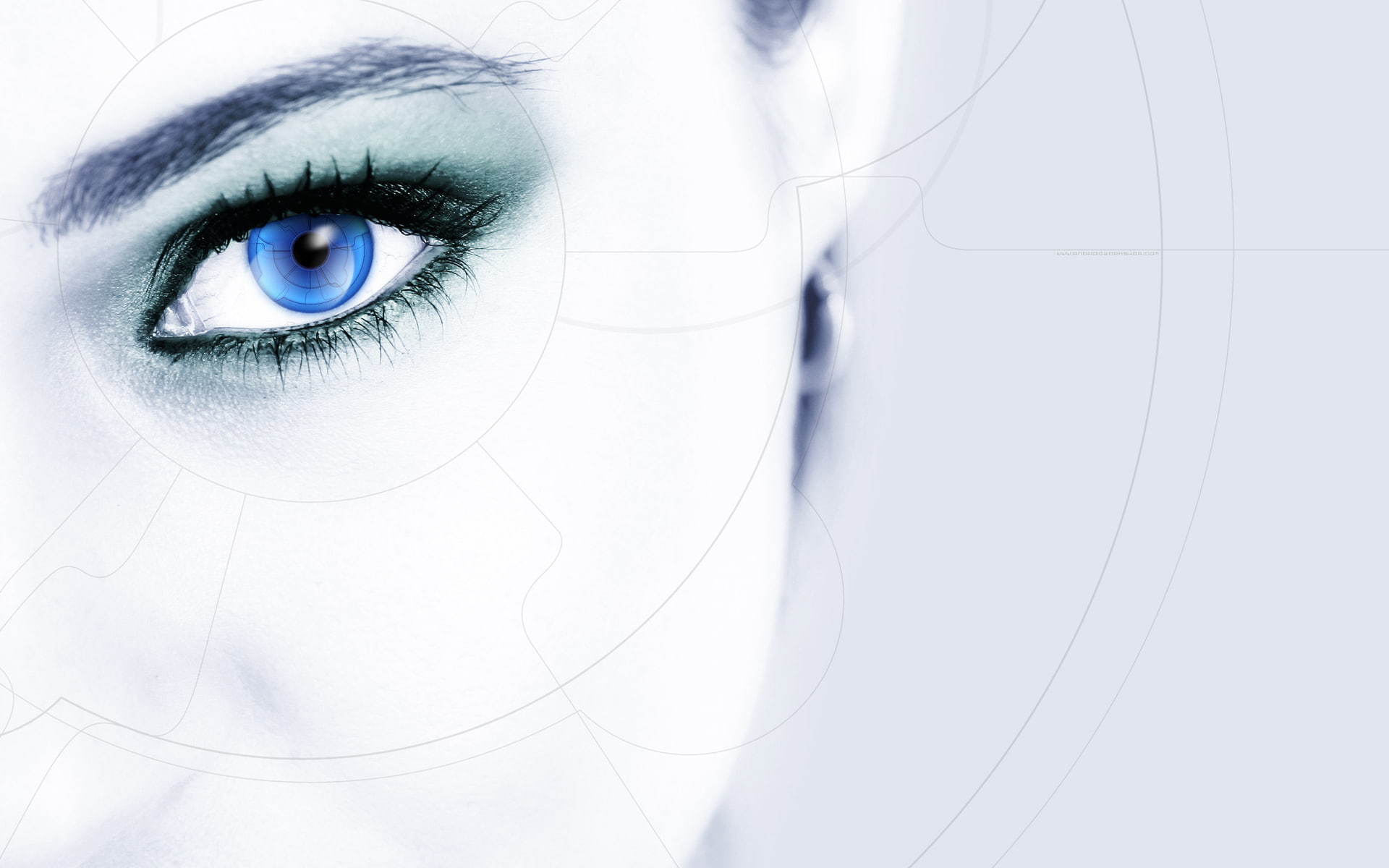 blue, eyesight, eyeball, 1080P, one person, bright, eyelash, body part, sensory perception, beautiful woman, looking, adult, white, face, blue eyes, photo manipulation, HD Wallpaper