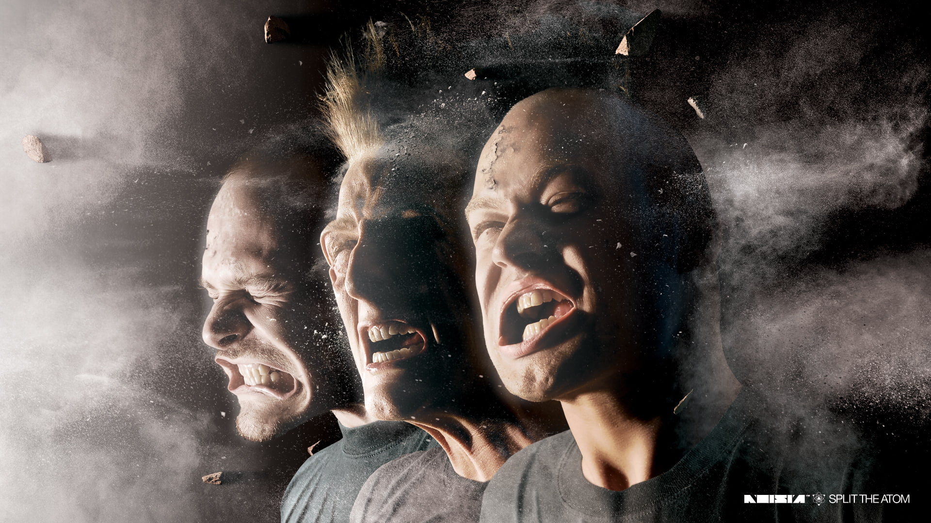 Noisia, s, the wind in the face, shirt, neck, gray, fragments, men, dust, 1080P, crew, music, HD Wallpaper
