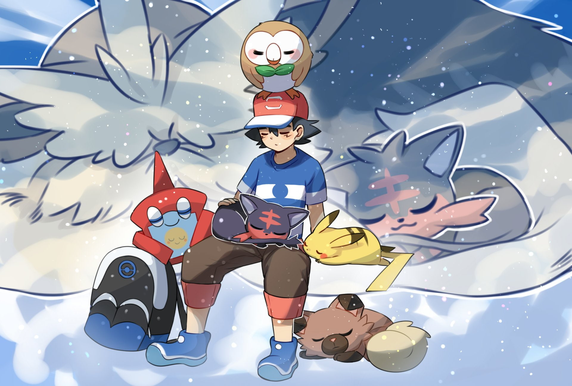 Litten (Pokémon), 1080P, Rowlet (Pokémon), Pokémon, Pikachu, Ash (Pokémon), Rockruff (Pokémon), Rotomdex (Pokémon), HD Wallpaper
