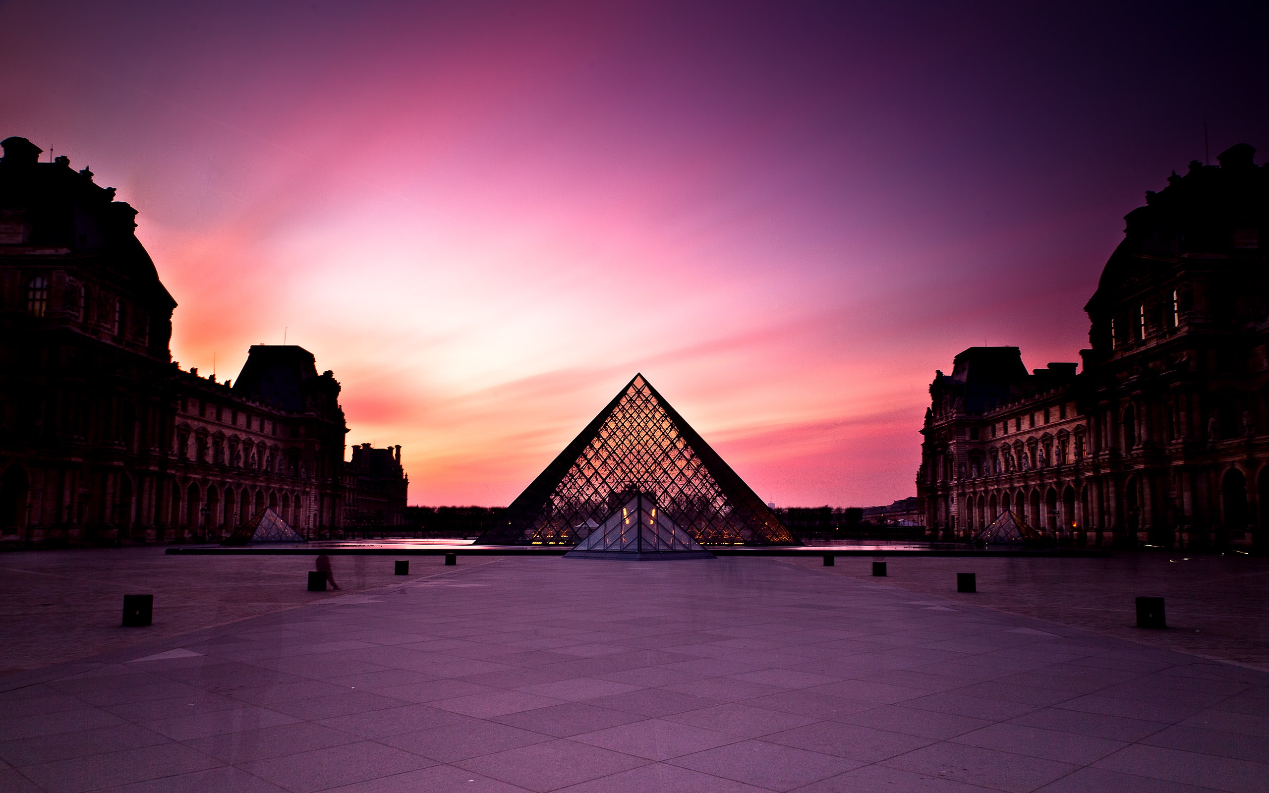 2K, sunset, museum, louvre, HD Wallpaper