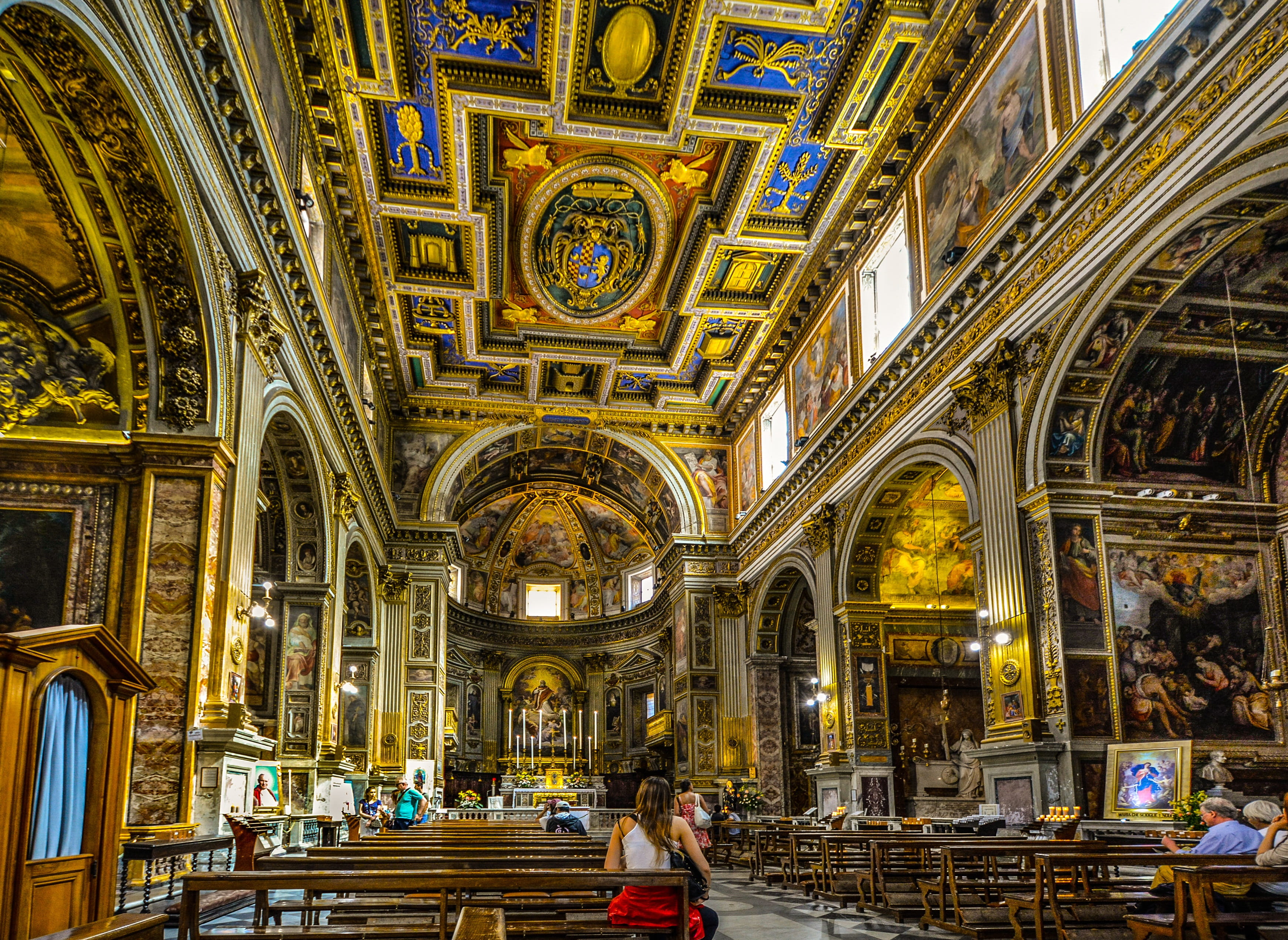 altar, bench, Italian, renaissance, Interior, gothic, Cathedral, woman, spirituality, building, church, seats, built structure, europe, place of worship, HD Wallpaper