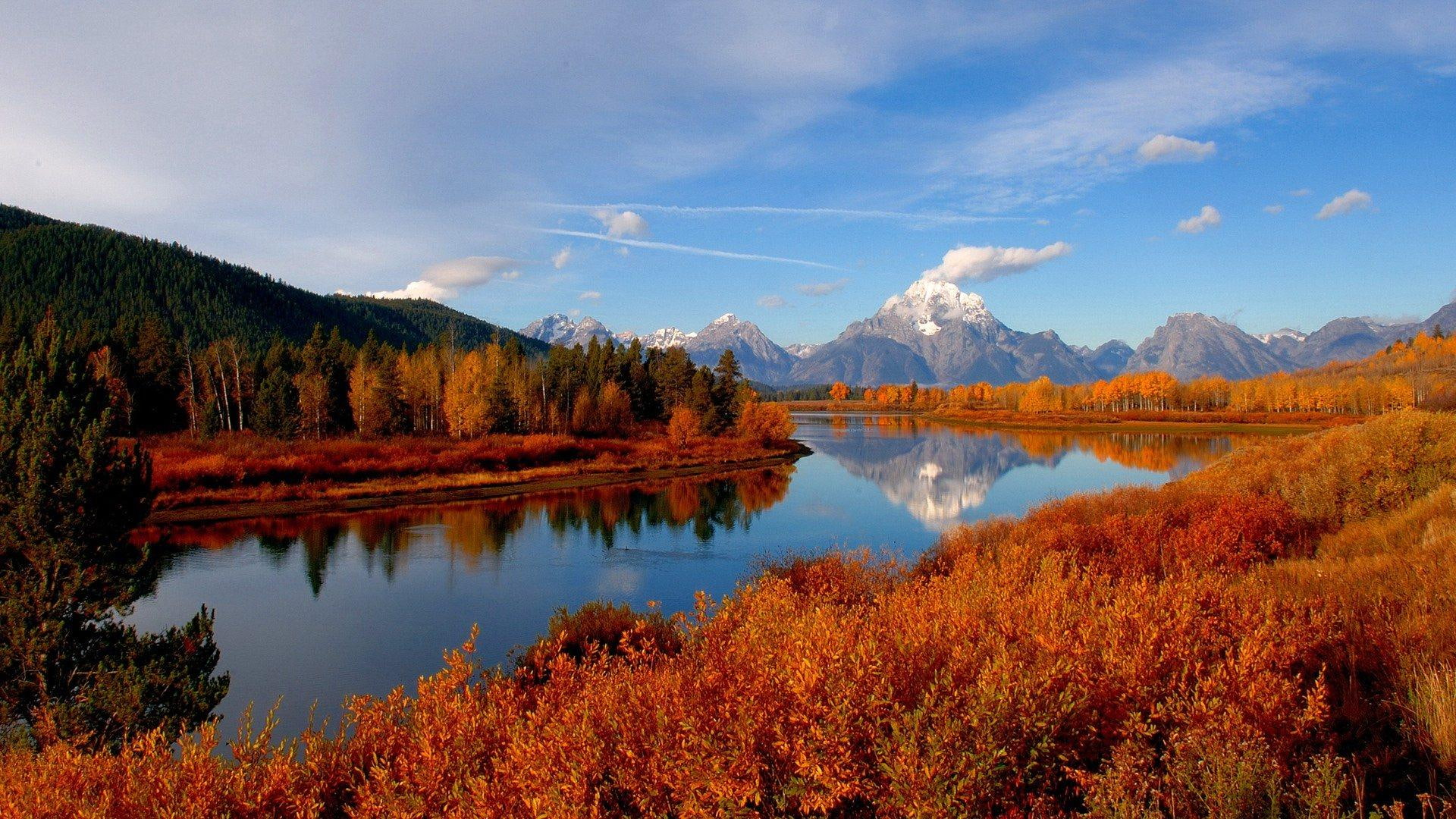 clouds, autumn, glorious, nature and landscapes, mountain, 1080P, river, forest, HD Wallpaper