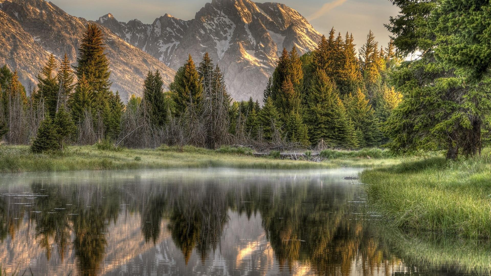 reflection, forest, lscape, hdr, nature, mountains, 1080P, glorious, lake, nature and landscapes, HD Wallpaper