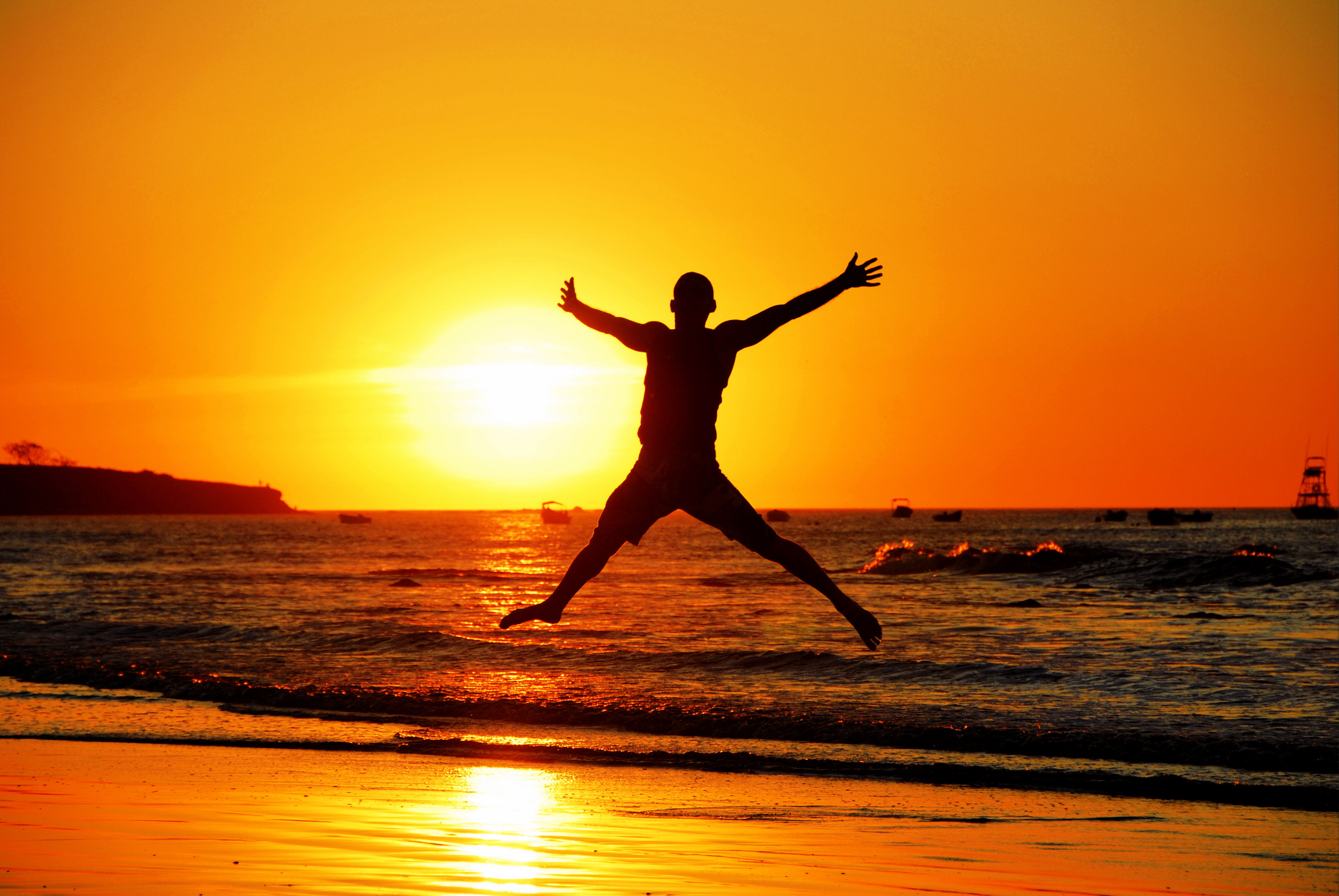 silhouette, one person, #joy, freedom, sea, scenics - nature, sky, sun, human limb, arms raised, beach, full length, #costarica, water, tamarindo, lifestyles, HD Wallpaper