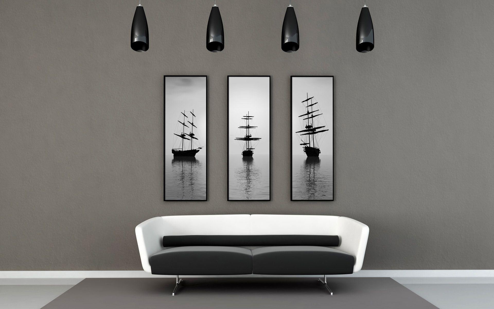 pictures, room, digital art, hanging, galleon, wall, 1080P, picture, lamp, arts, 1920x1200, couch, ships, ship, panel, HD Wallpaper