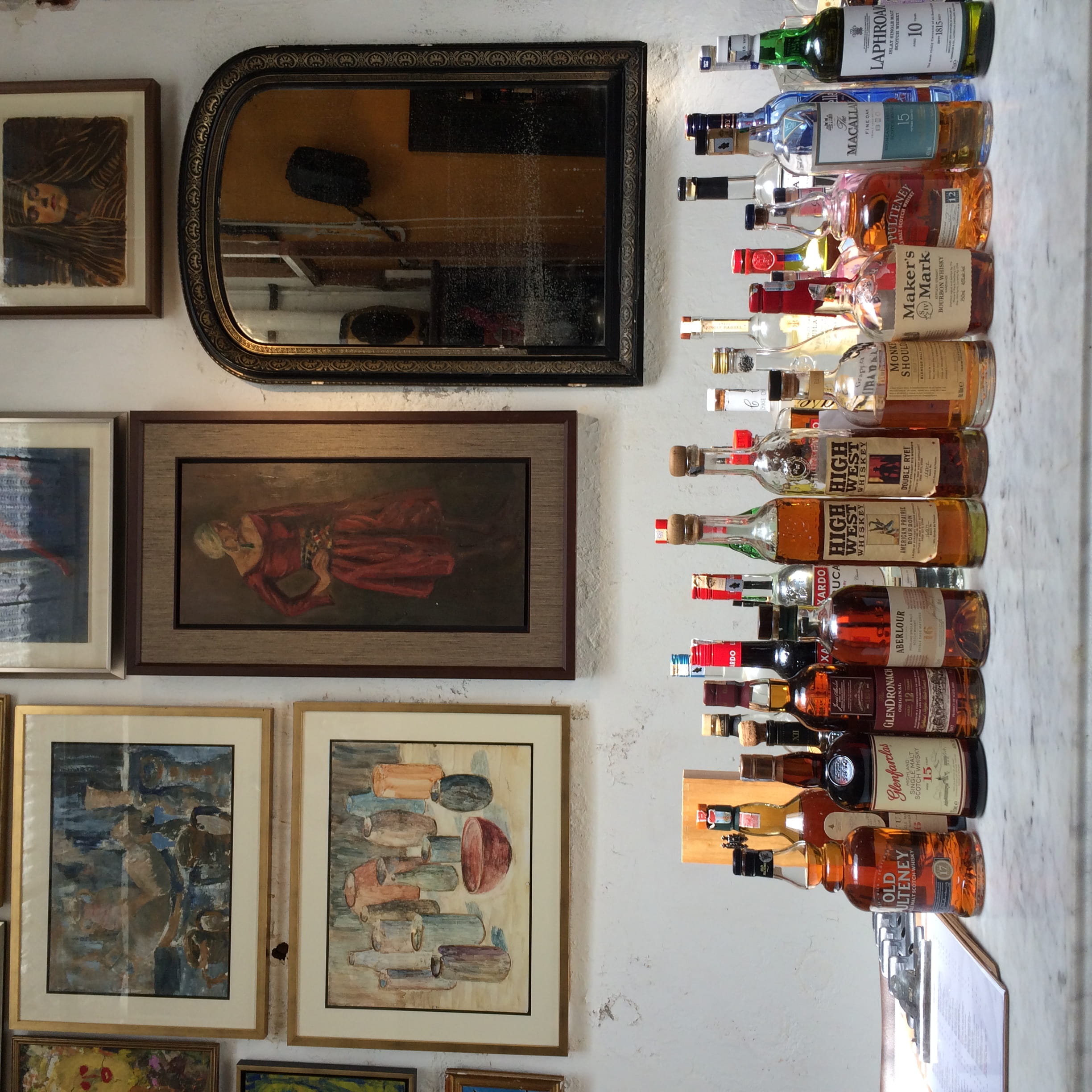 1080P, bottles, table, frame, paint, collection, hanging, male likeness, variation, picture frame, technology, indoors, creativity, day, art and craft, Phone HD Wallpaper